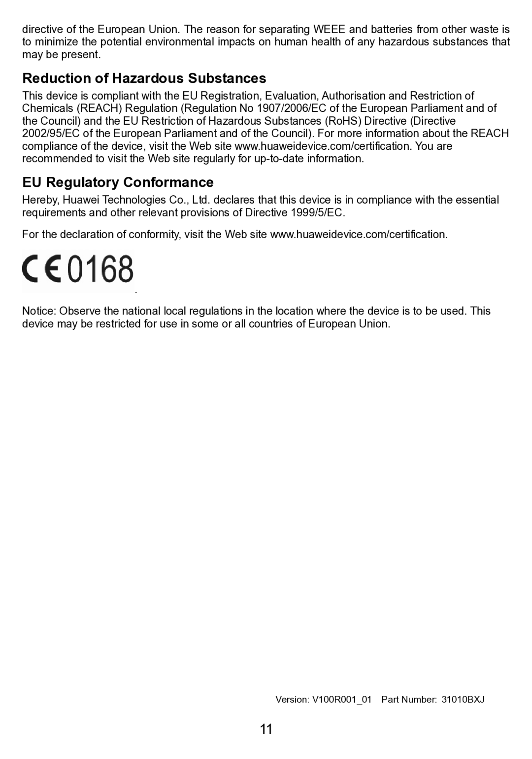 Huawei ETS3023 manual Reduction of Hazardous Substances EU Regulatory Conformance 