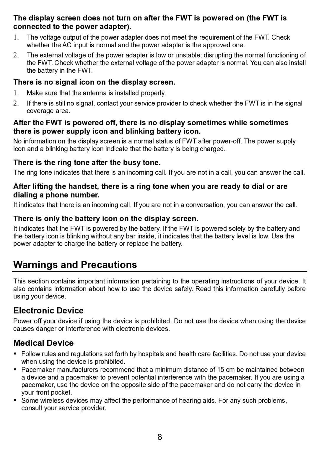 Huawei ETS3023 manual Electronic Device, Medical Device, There is no signal icon on the display screen 