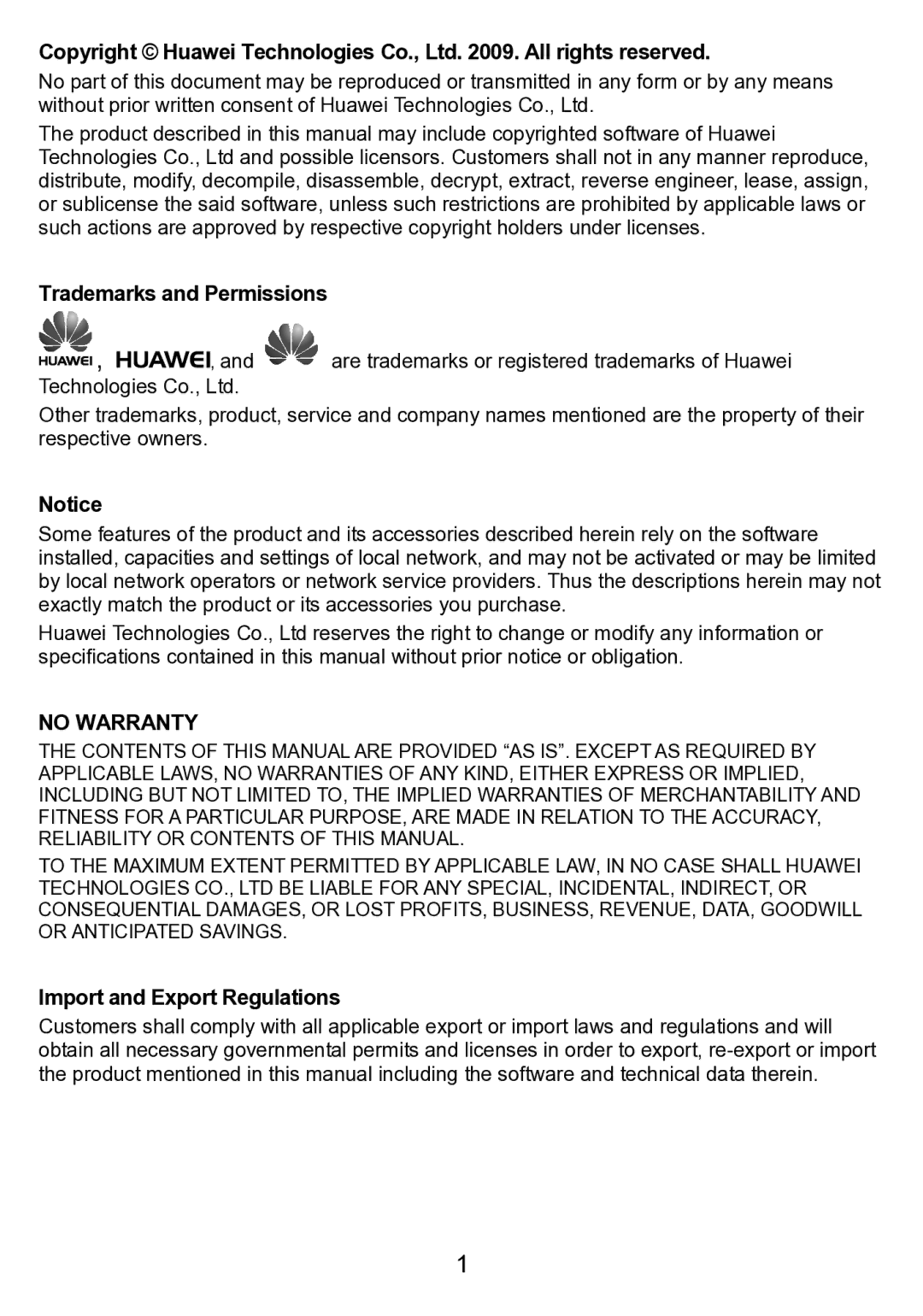 Huawei ETS5623 manual Trademarks and Permissions, Import and Export Regulations 