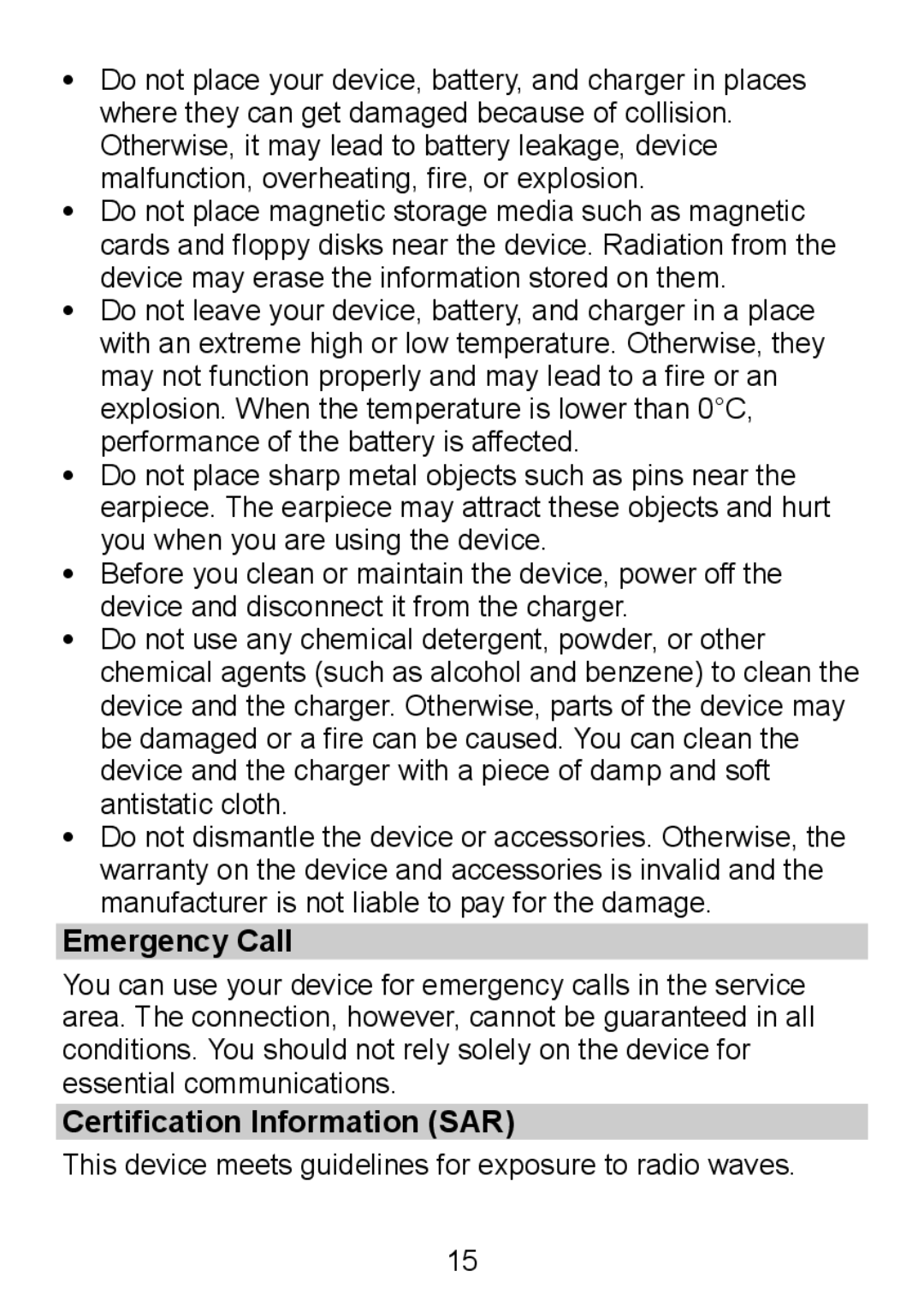 Huawei F360 manual Emergency Call, Certification Information SAR 