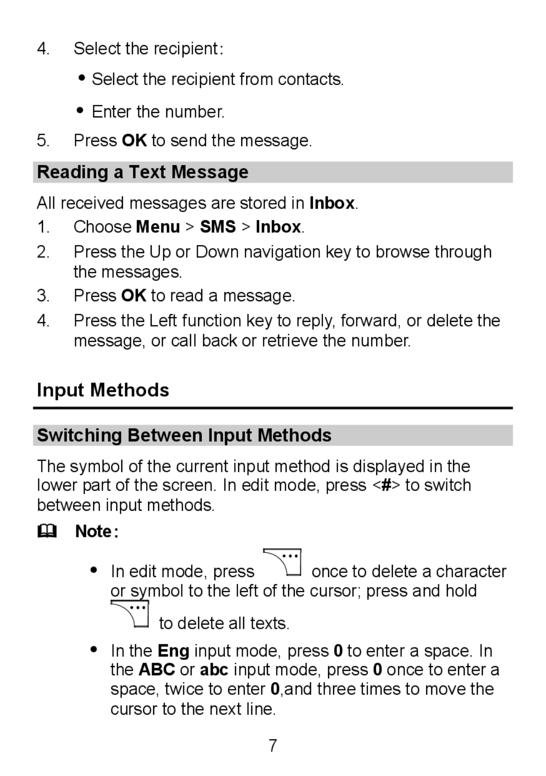 Huawei F360 manual Reading a Text Message, Choose Menu SMS Inbox, Switching Between Input Methods 