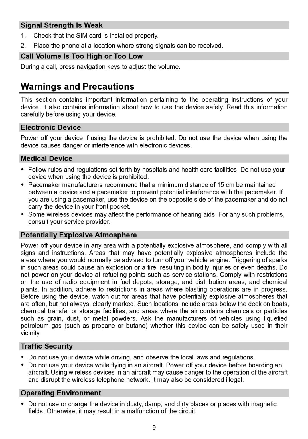 Huawei F685 manual Signal Strength Is Weak, Call Volume Is Too High or Too Low, Electronic Device, Medical Device 