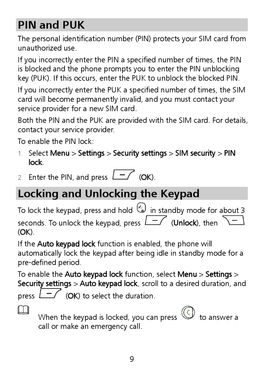 Huawei G6151 manual PIN and PUK, Locking and Unlocking the Keypad 