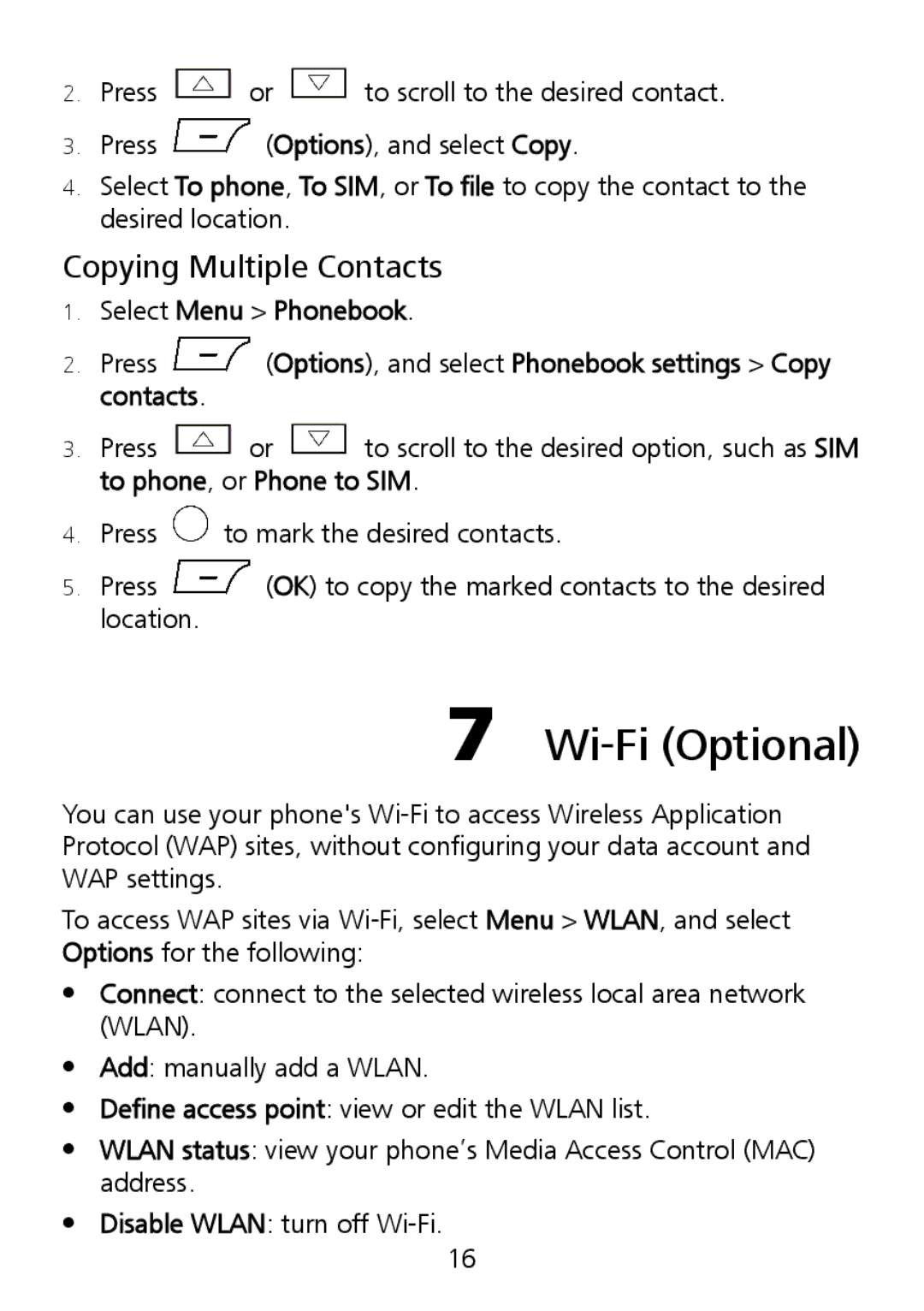 Huawei G6151 manual Wi-Fi Optional, Copying Multiple Contacts 