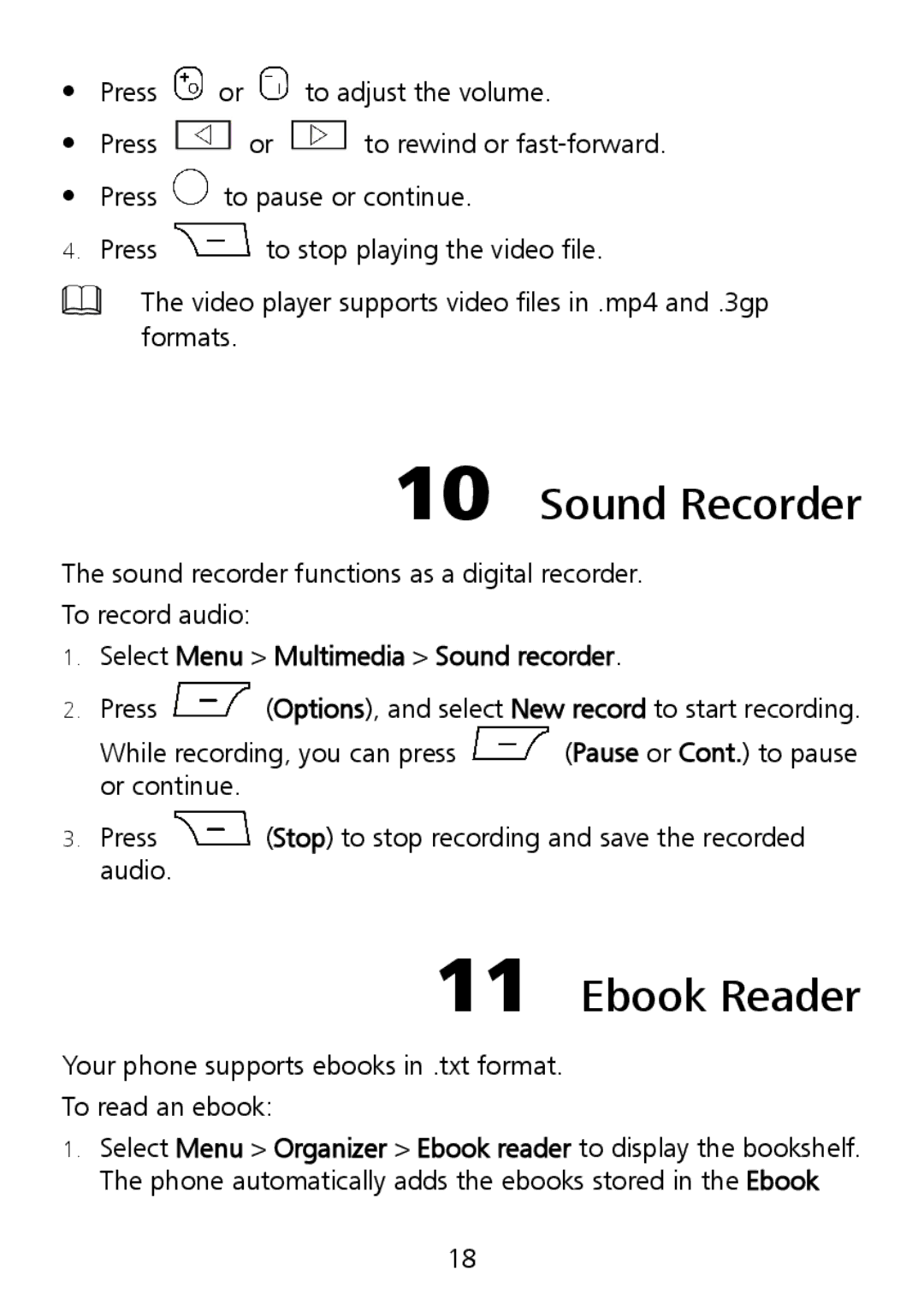 Huawei G6151 manual Sound Recorder, Ebook Reader, Select Menu Multimedia Sound recorder 