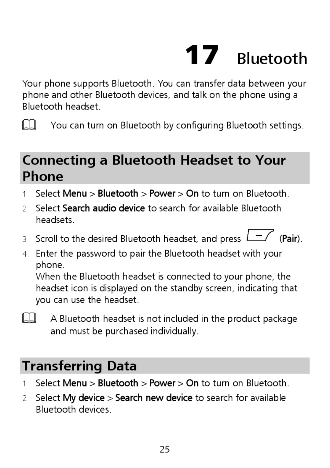 Huawei G6151 manual Connecting a Bluetooth Headset to Your Phone, Transferring Data 