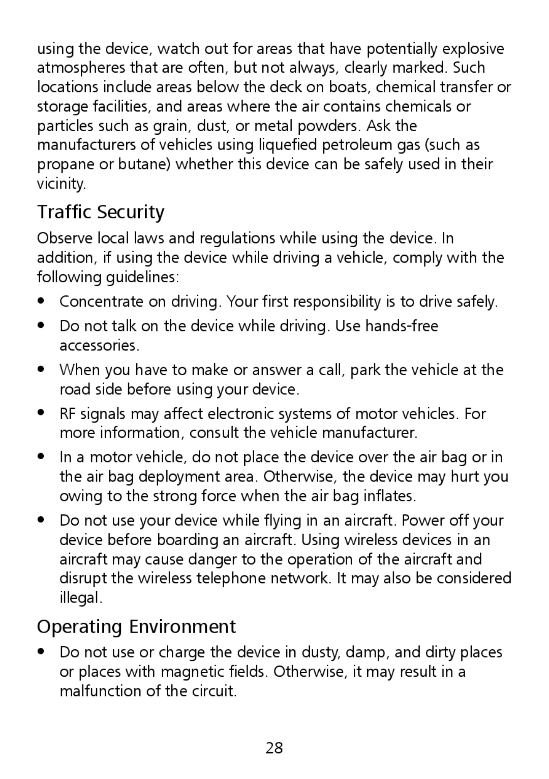 Huawei G6151 manual Traffic Security, Operating Environment 