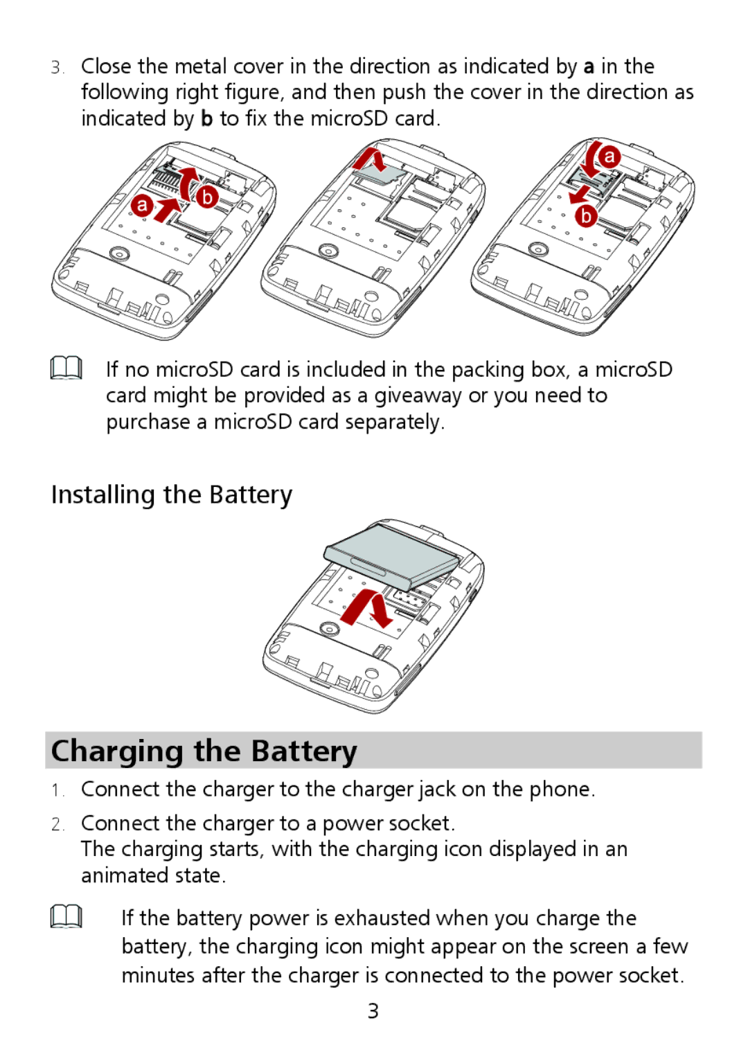 Huawei G7002 manual Charging the Battery, Installing the Battery 