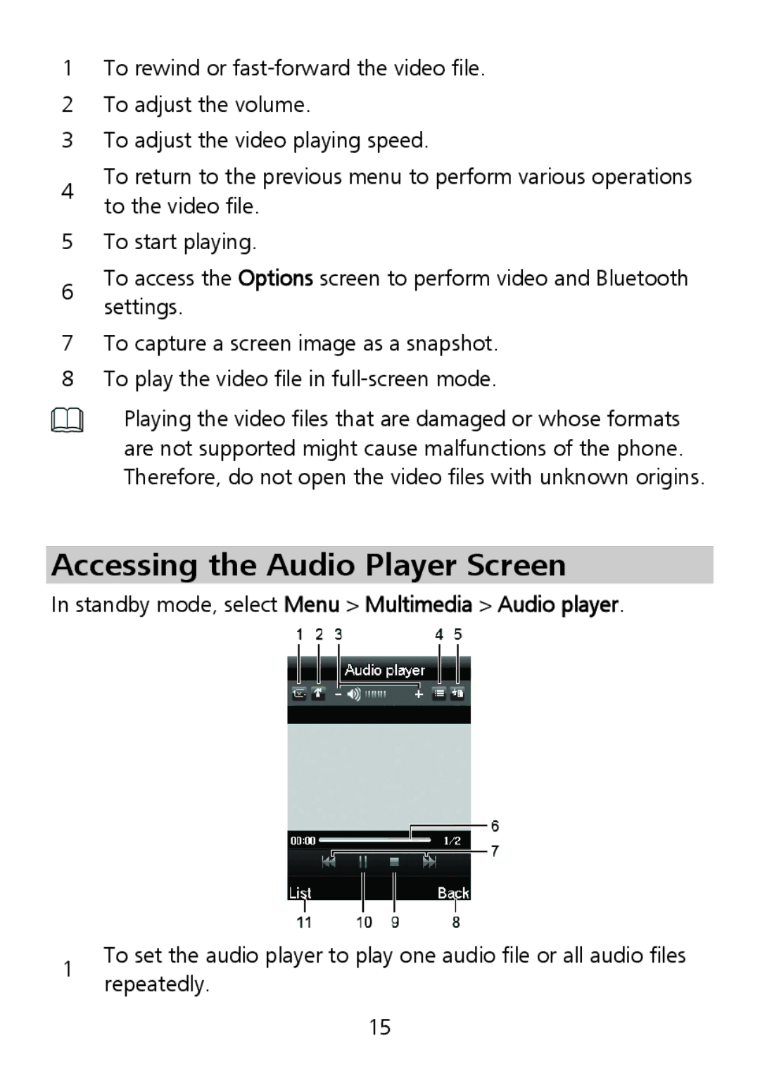 Huawei G7002 manual Accessing the Audio Player Screen 