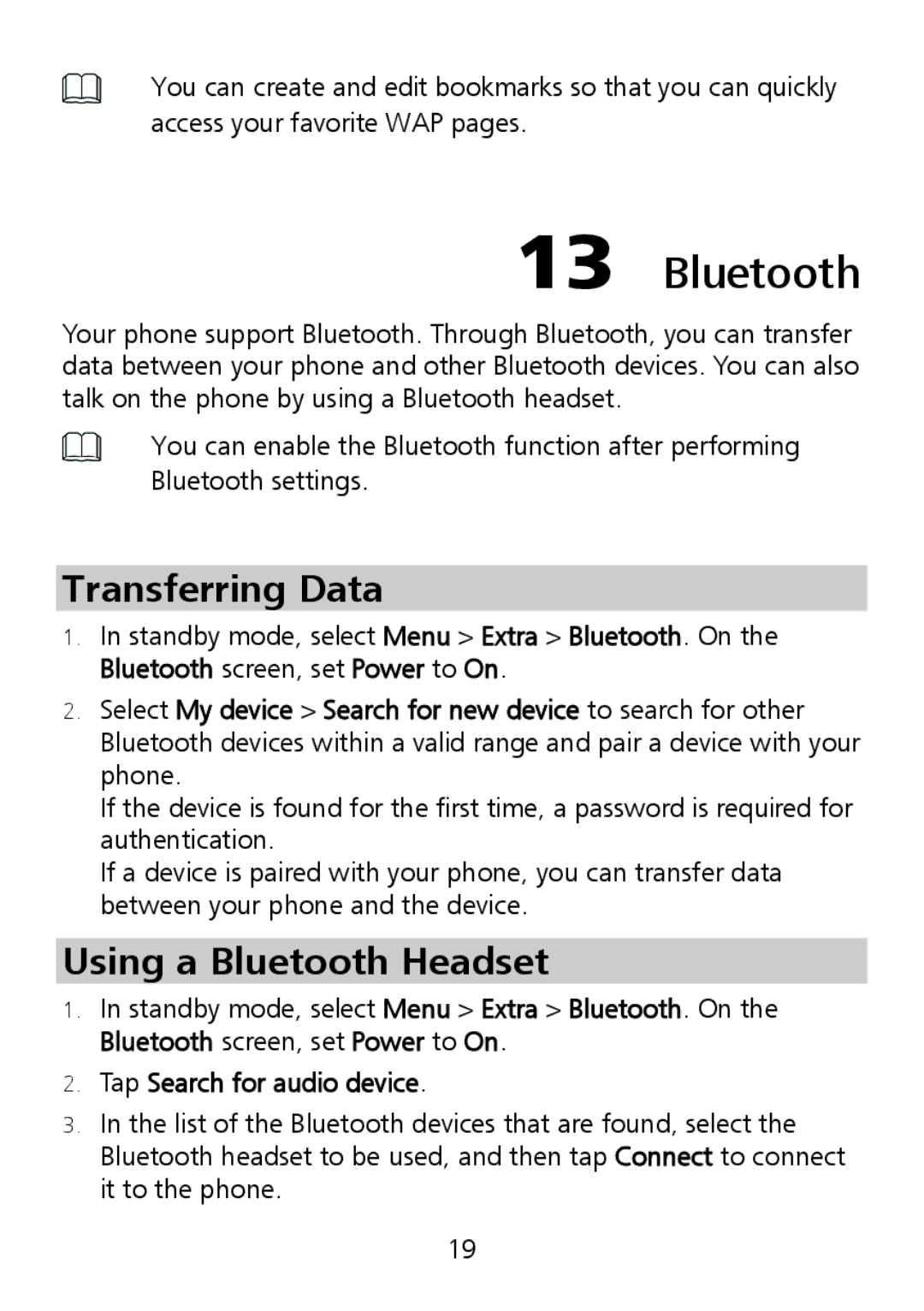 Huawei G7002 manual Transferring Data, Using a Bluetooth Headset 