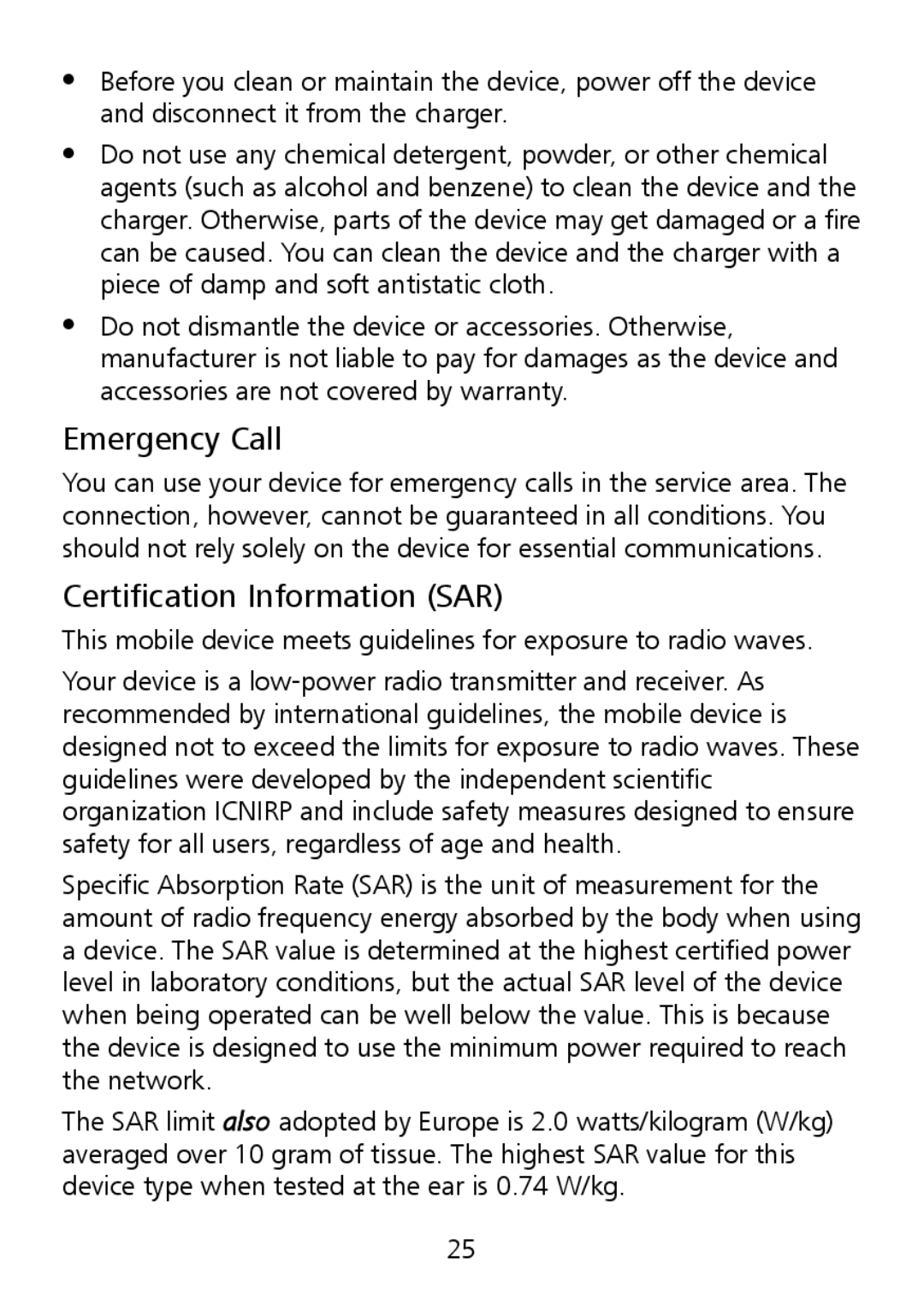 Huawei G7002 manual Emergency Call, Certification Information SAR 