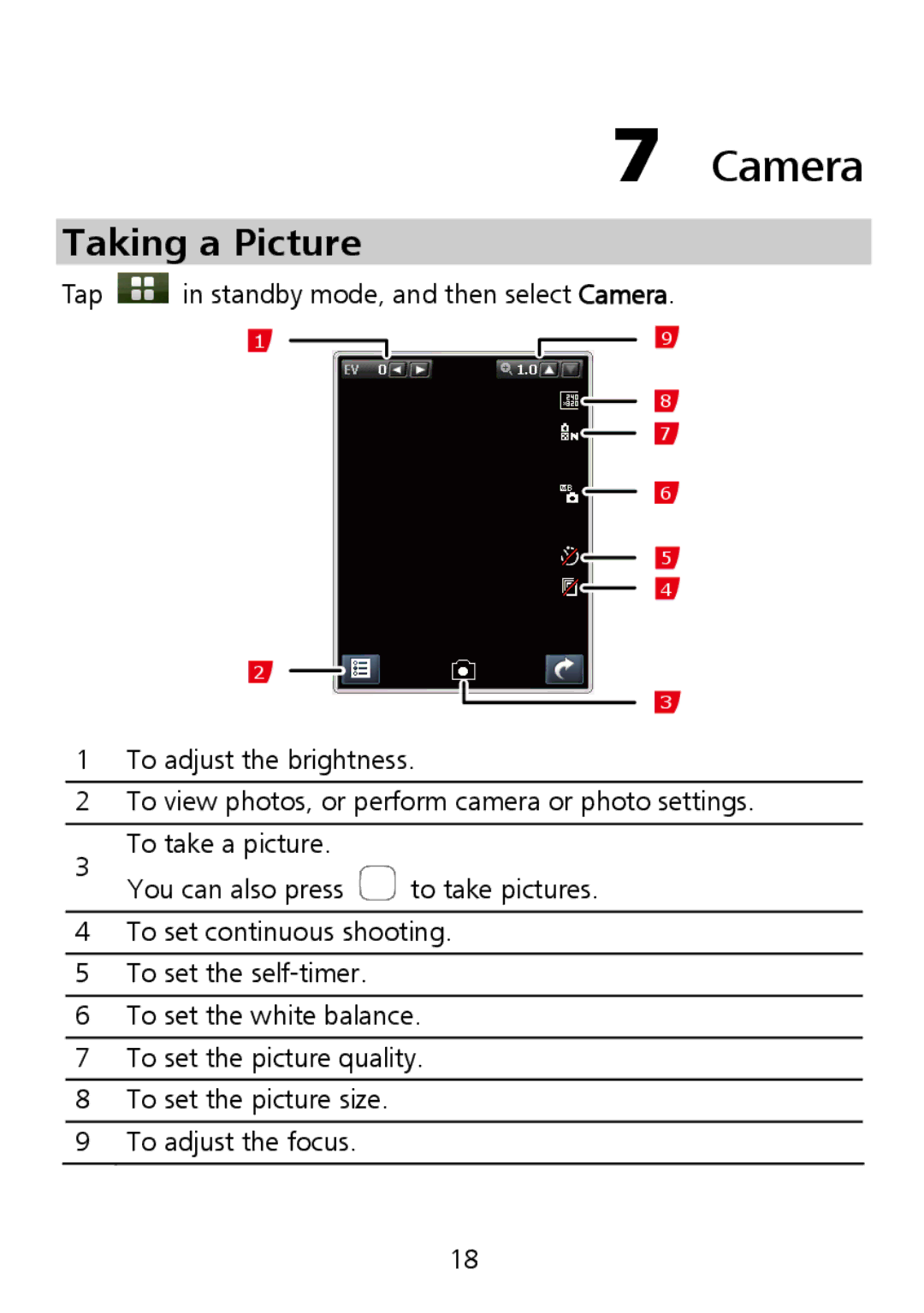 Huawei G7010 manual Camera, Taking a Picture 