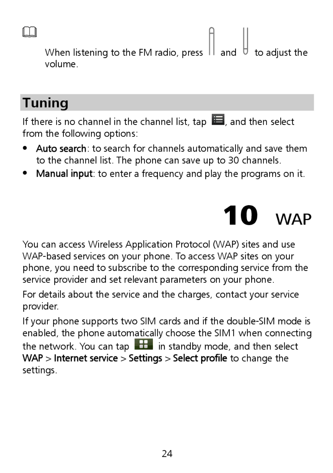 Huawei G7010 manual 10 WAP, Tuning 