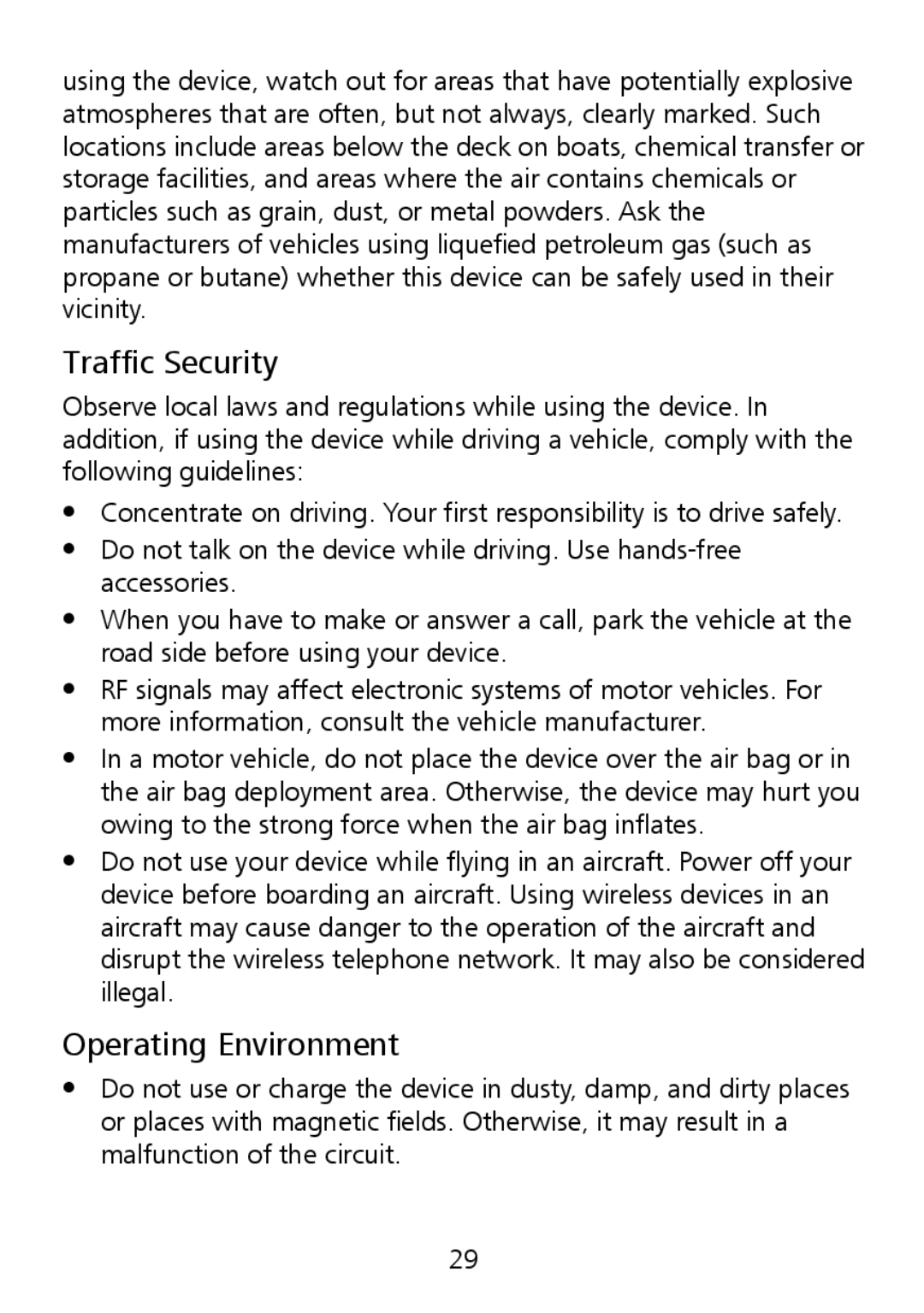 Huawei G7010 manual Traffic Security, Operating Environment 