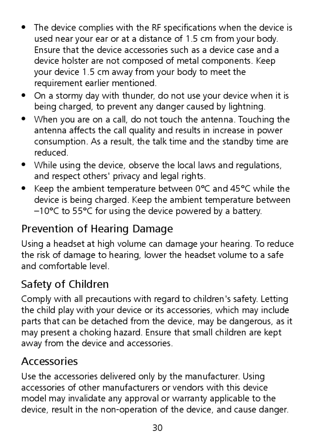 Huawei G7010 manual Prevention of Hearing Damage, Safety of Children, Accessories 