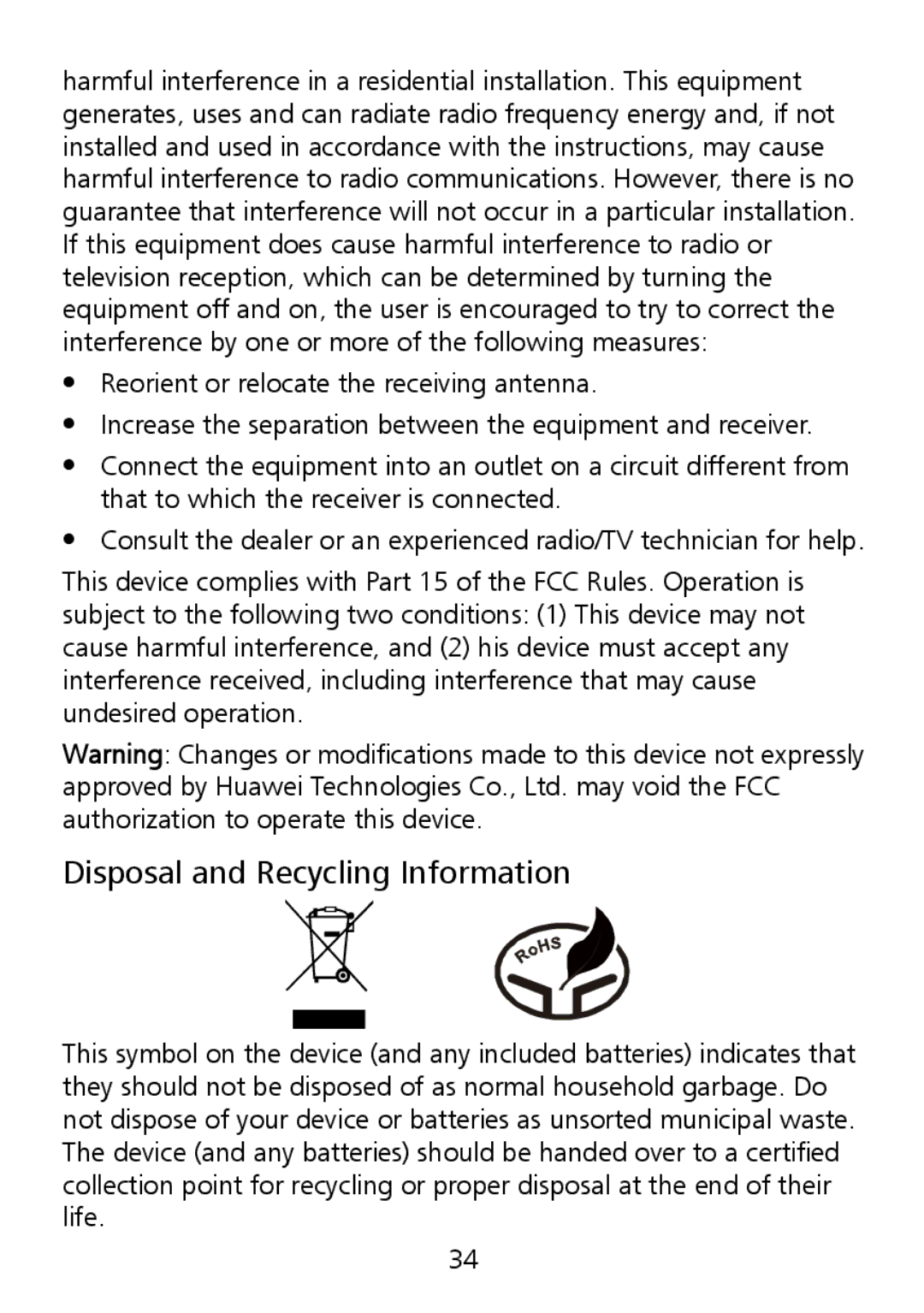 Huawei G7010 manual Disposal and Recycling Information 