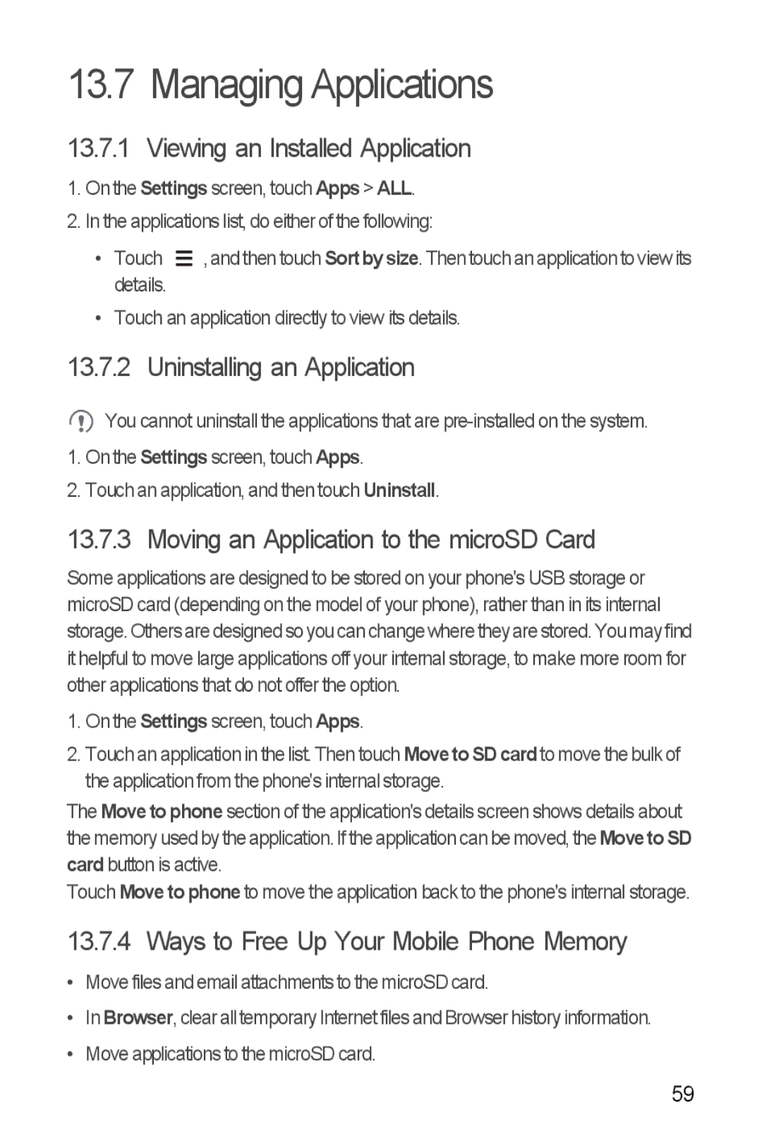 Huawei H881C manual Managing Applications, Viewing an Installed Application, Moving an Application to the microSD Card 