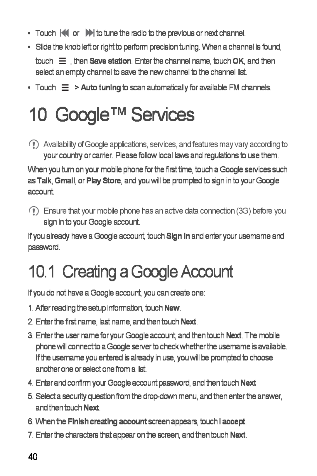 Huawei H881C manual Google Services, Creating a Google Account 