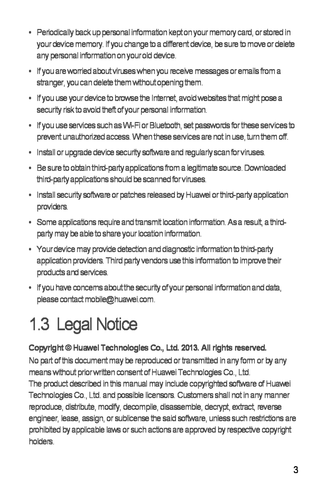 Huawei H881C manual Legal Notice 