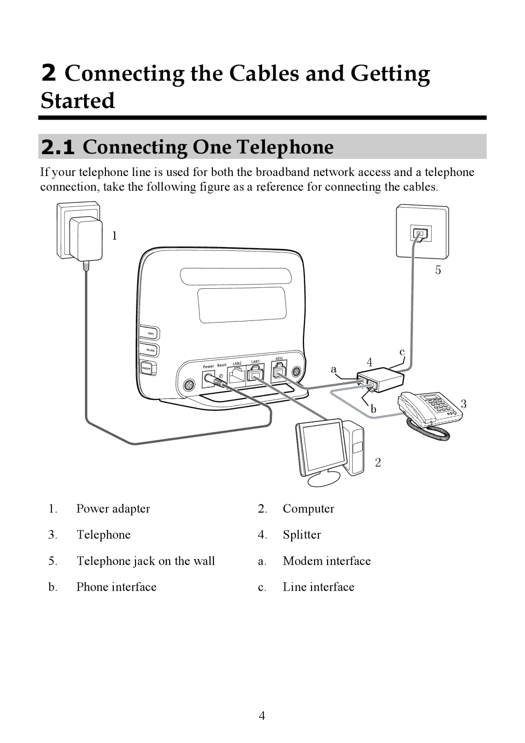 Huawei HG523a manual Connecting the Cables and Getting Started, Connecting One Telephone 