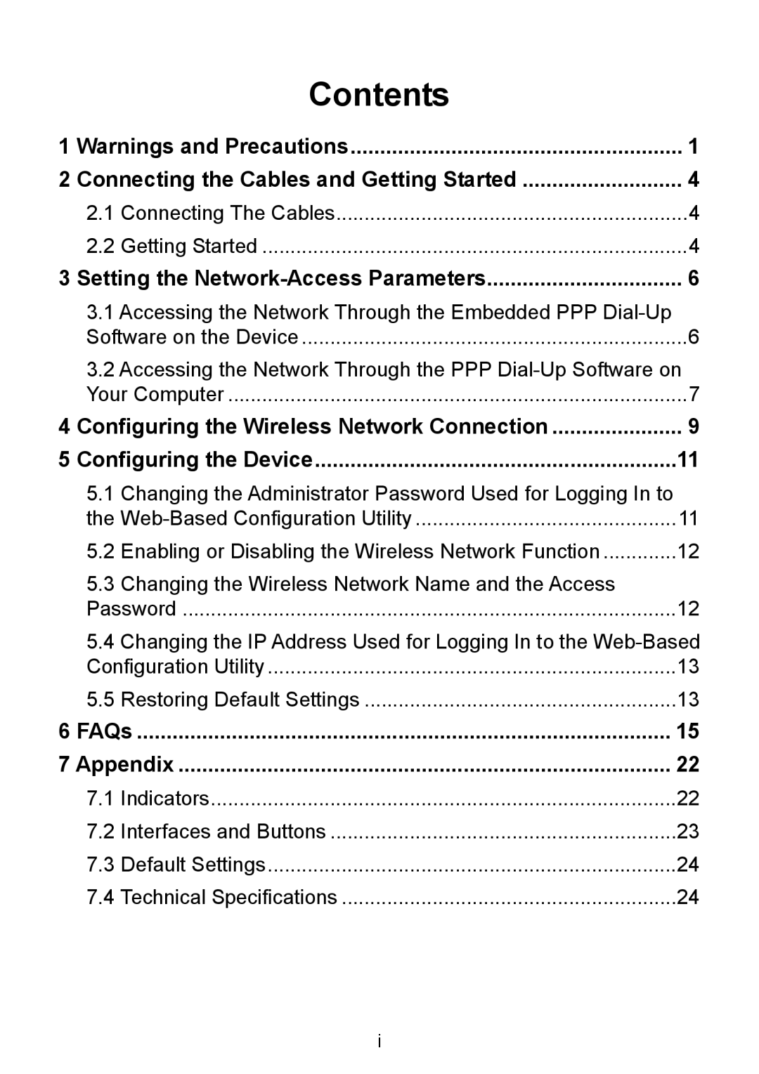 Huawei HG530 manual Contents 