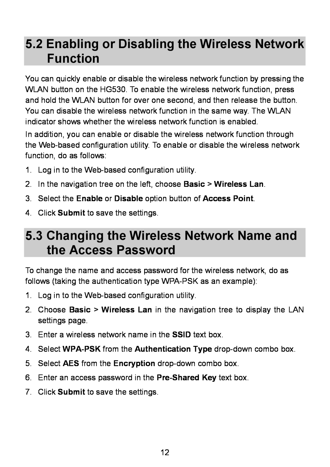 Huawei HG530 manual Enabling or Disabling the Wireless Network Function 