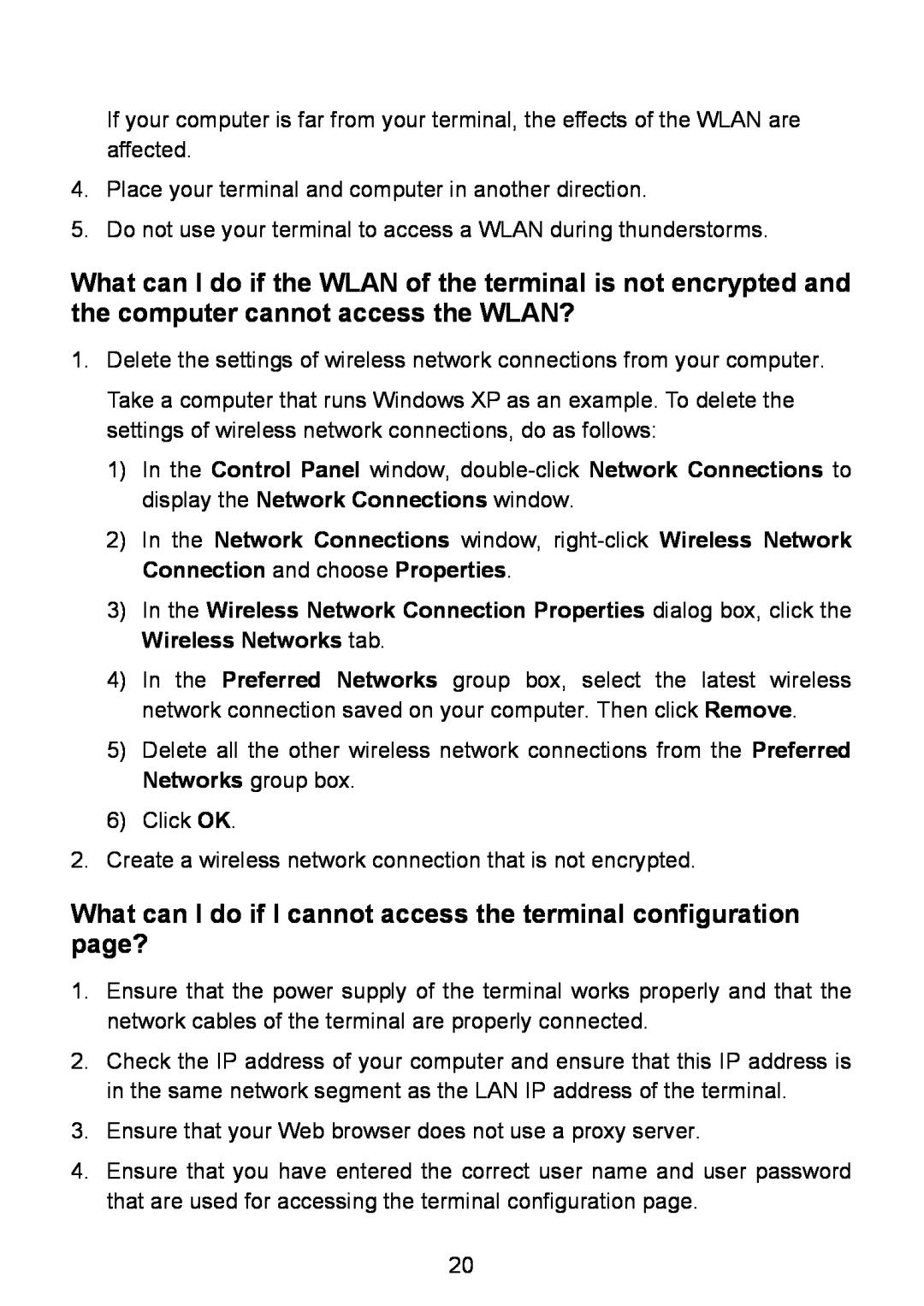 Huawei HG530 manual What can I do if I cannot access the terminal configuration page? 