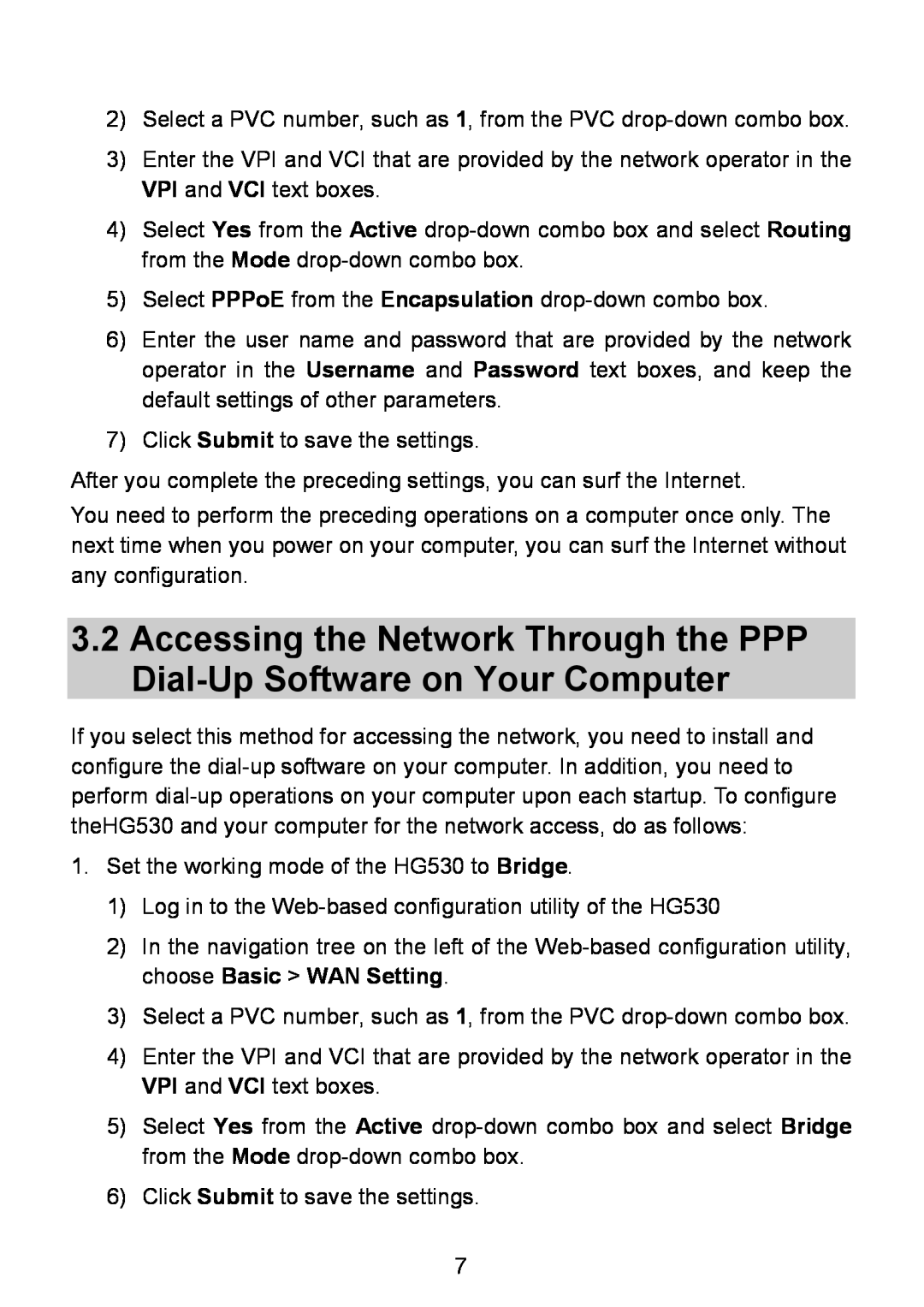 Huawei HG530 manual Select a PVC number, such as 1, from the PVC drop-down combo box 