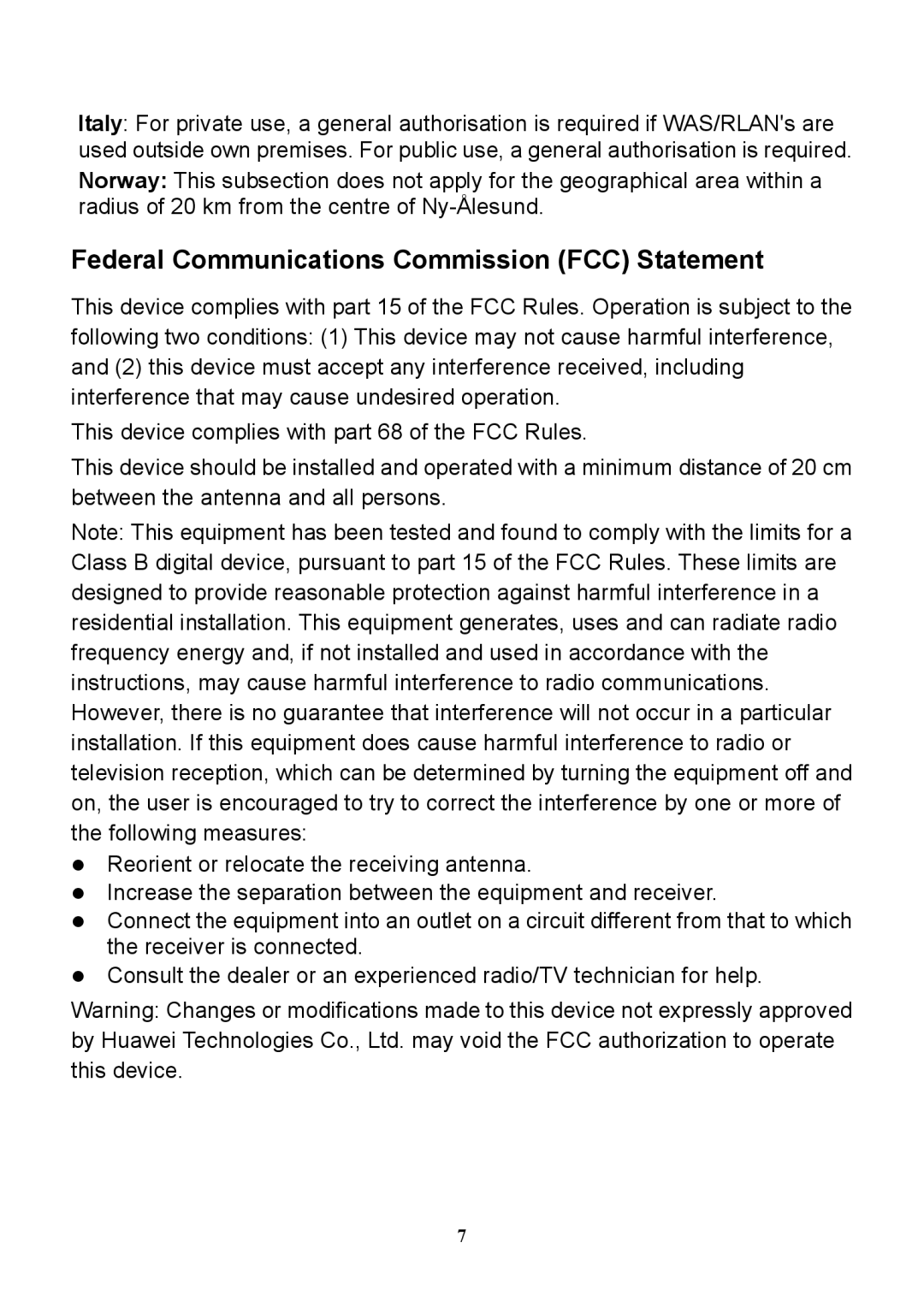 Huawei HG532S manual Federal Communications Commission FCC Statement 