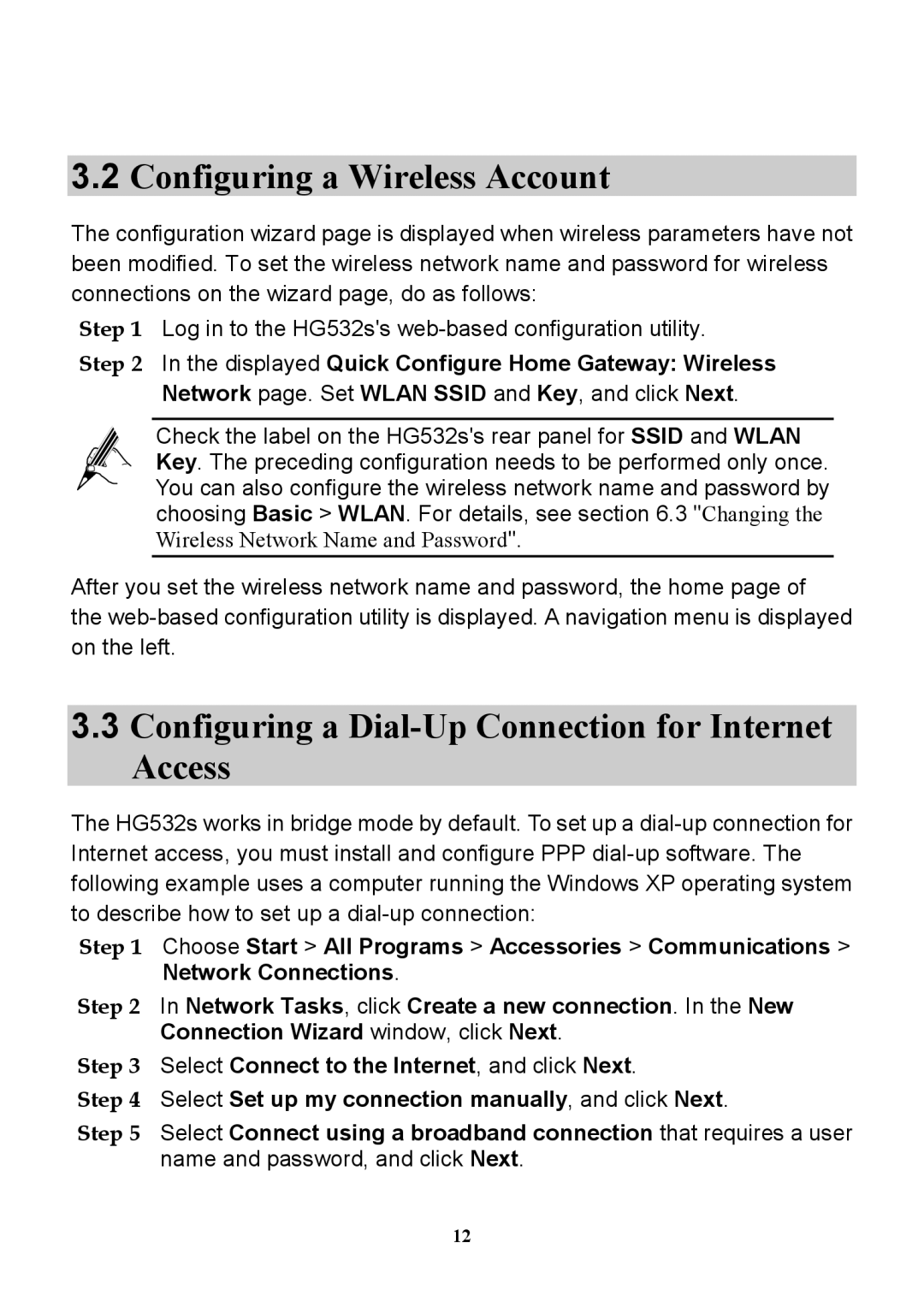 Huawei HG532S manual Configuring a Wireless Account, Configuring a Dial-Up Connection for Internet Access 