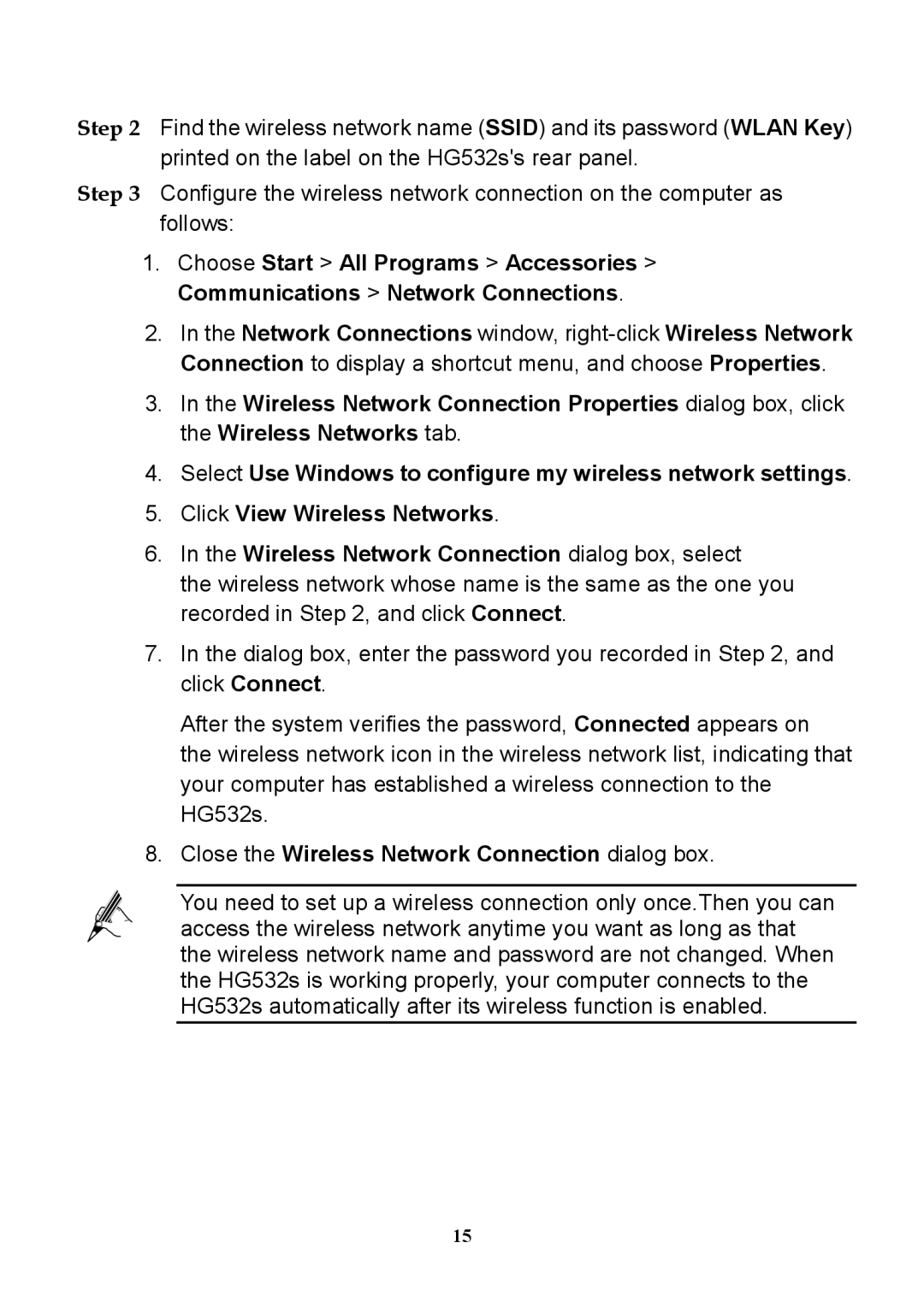 Huawei HG532S manual Close the Wireless Network Connection dialog box 