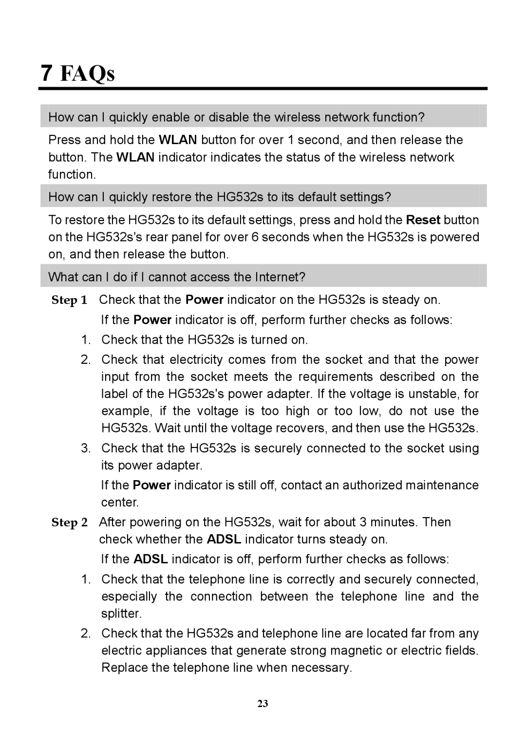 Huawei HG532S manual FAQs 