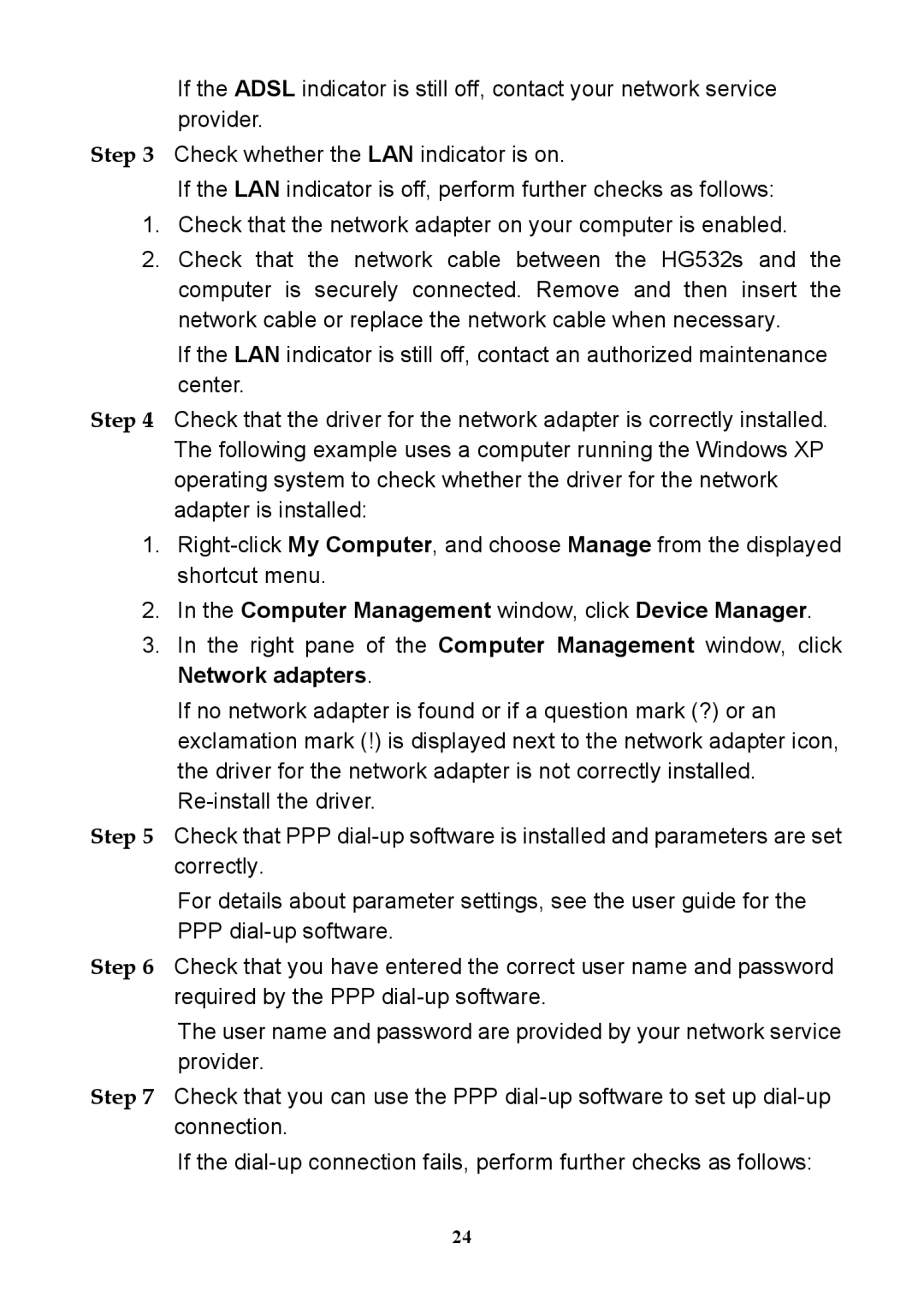 Huawei HG532S manual Computer Management window, click Device Manager, Network adapters 