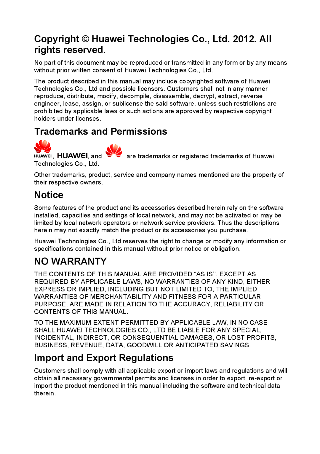 Huawei HG532S manual No Warranty 