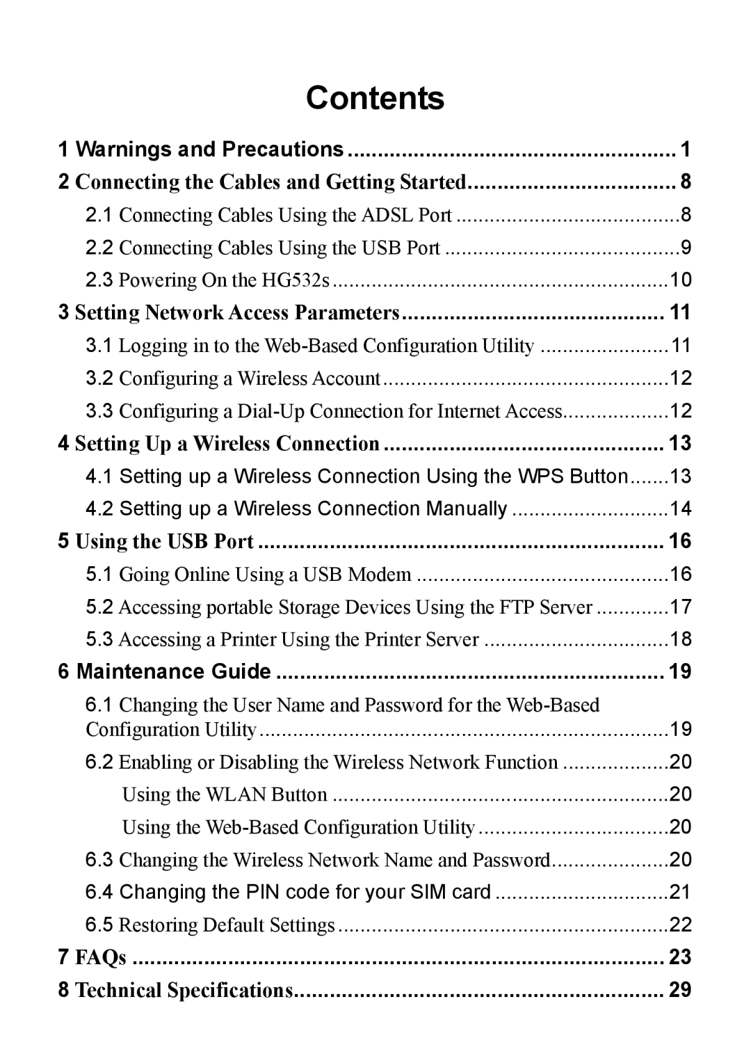 Huawei HG532S manual Contents 