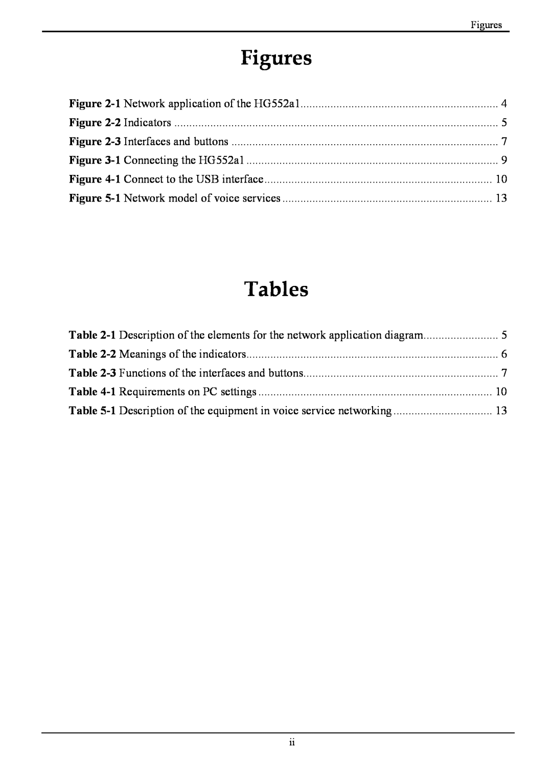 Huawei manual Figures, Tables, 1 Network application of the HG552a1, Connect to the USB interface 