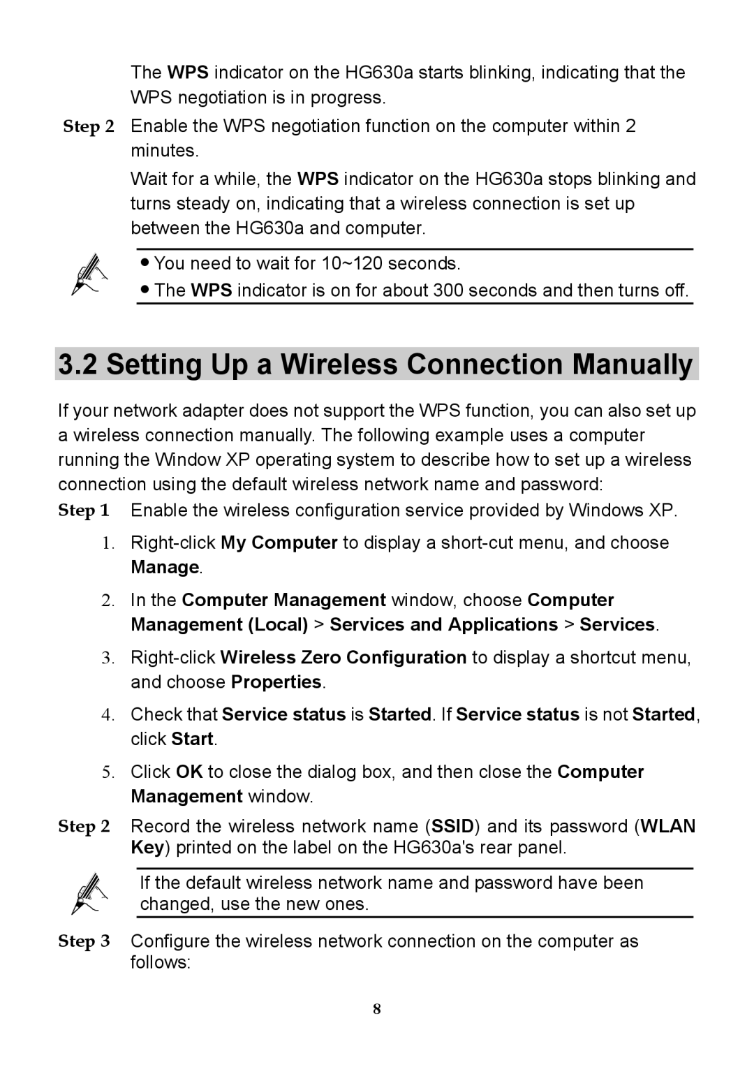 Huawei HG630a manual Setting Up a Wireless Connection Manually 