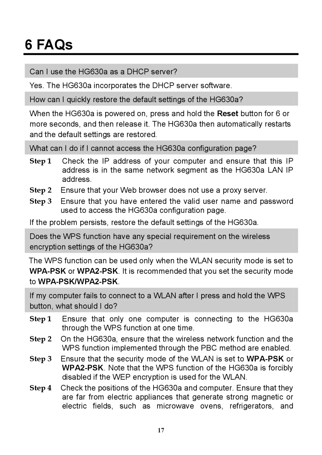 Huawei HG630a manual FAQs 