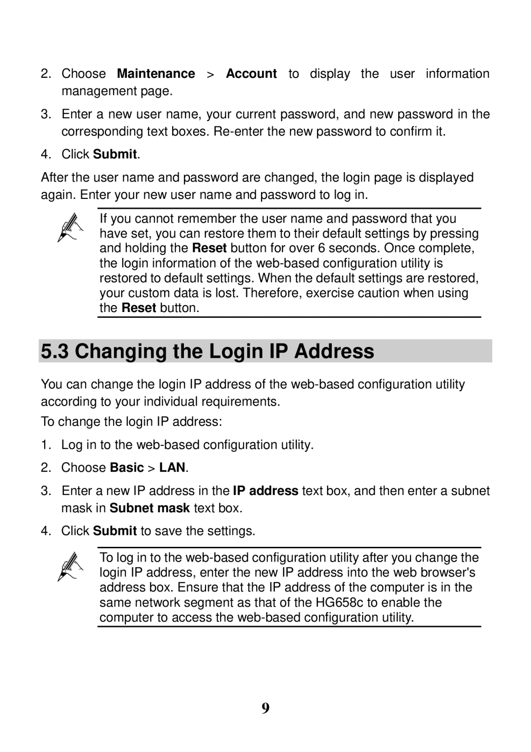 Huawei HG658c manual Changing the Login IP Address 