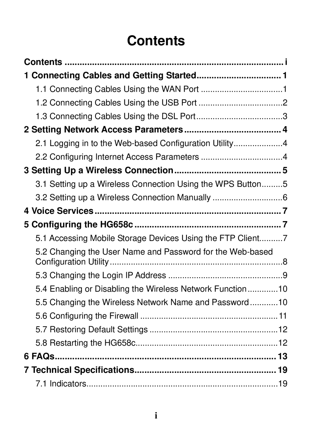 Huawei HG658c manual Contents 