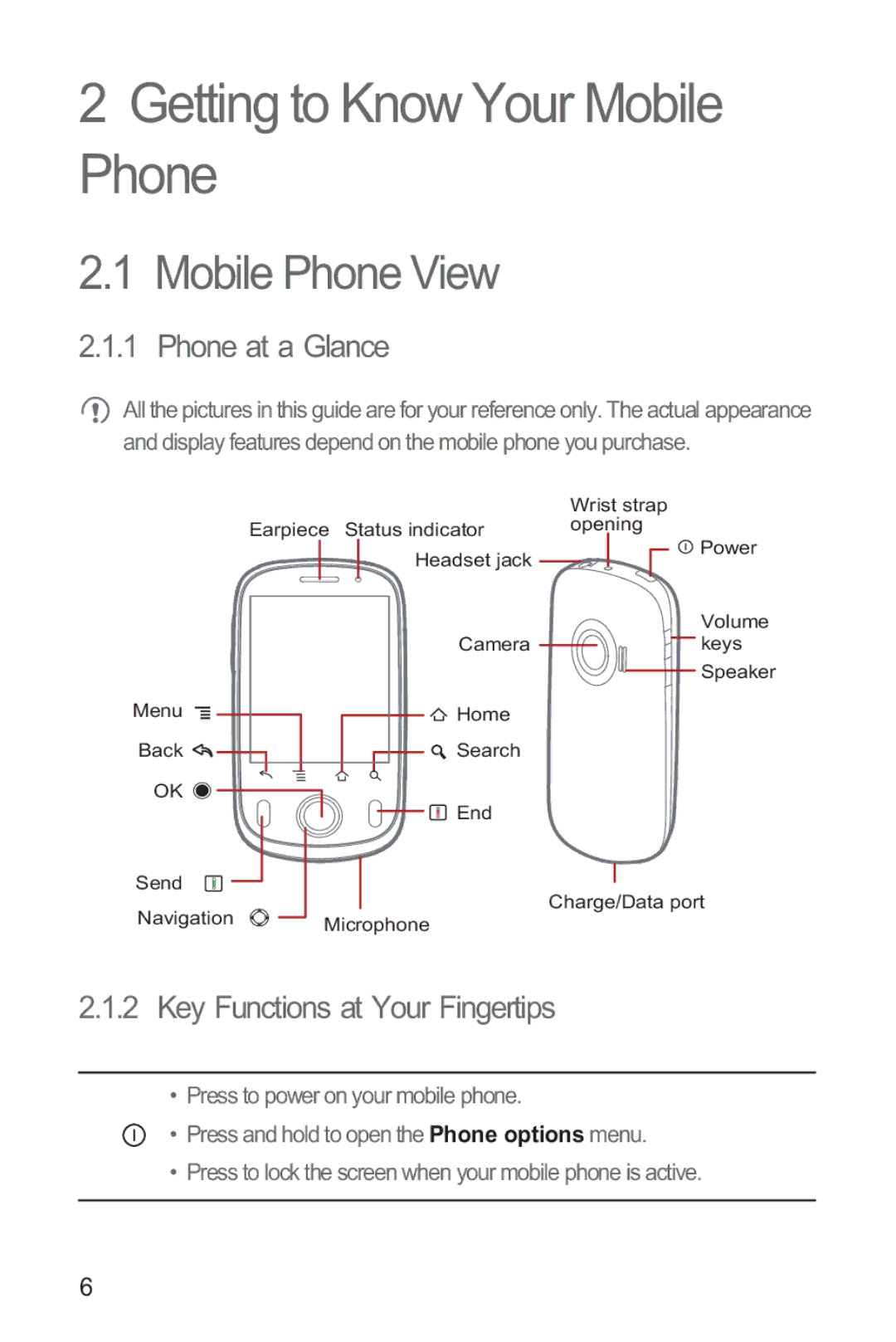 Huawei M835 Getting to Know Your Mobile Phone, Mobile Phone View, Phone at a Glance, Key Functions at Your Fingertips 