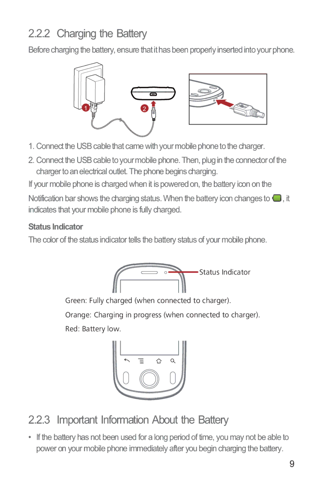 Huawei M835 manual Charging the Battery, Important Information About the Battery, Status Indicator 