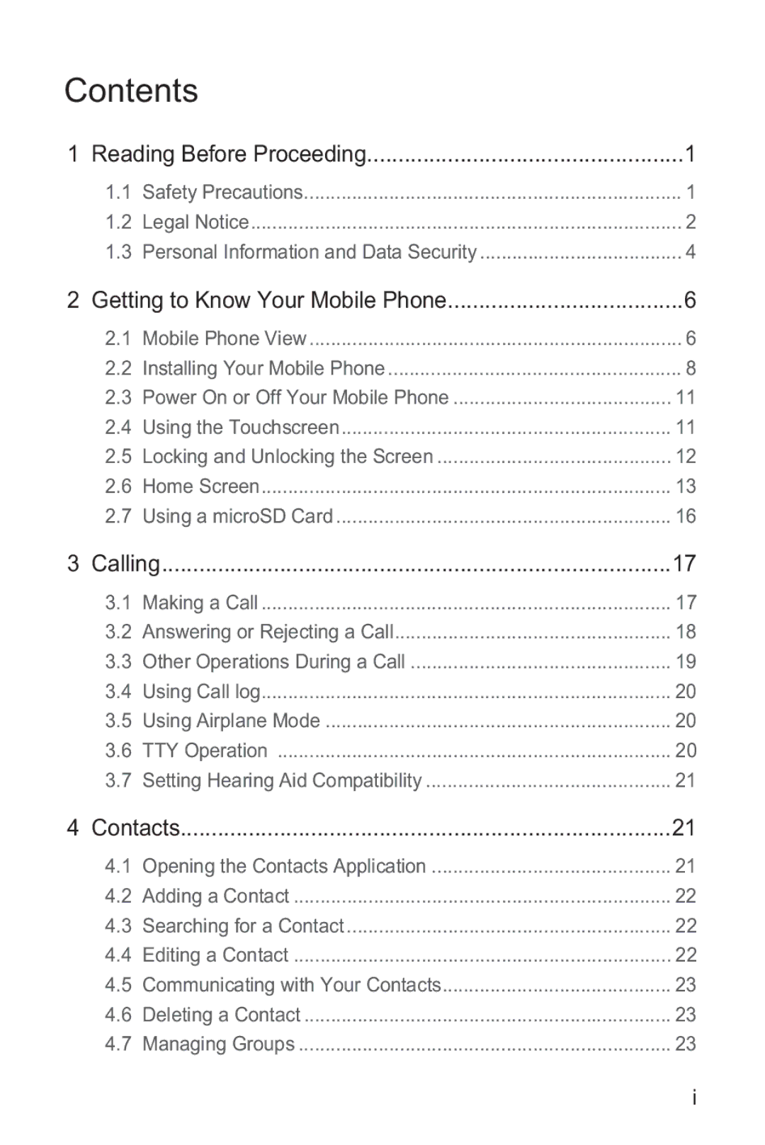 Huawei M835 manual Contents 