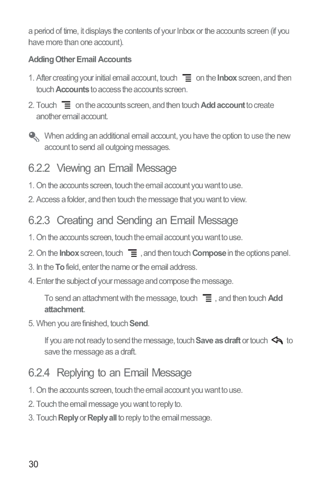 Huawei M835 manual Viewing an Email Message, Creating and Sending an Email Message, Replying to an Email Message 