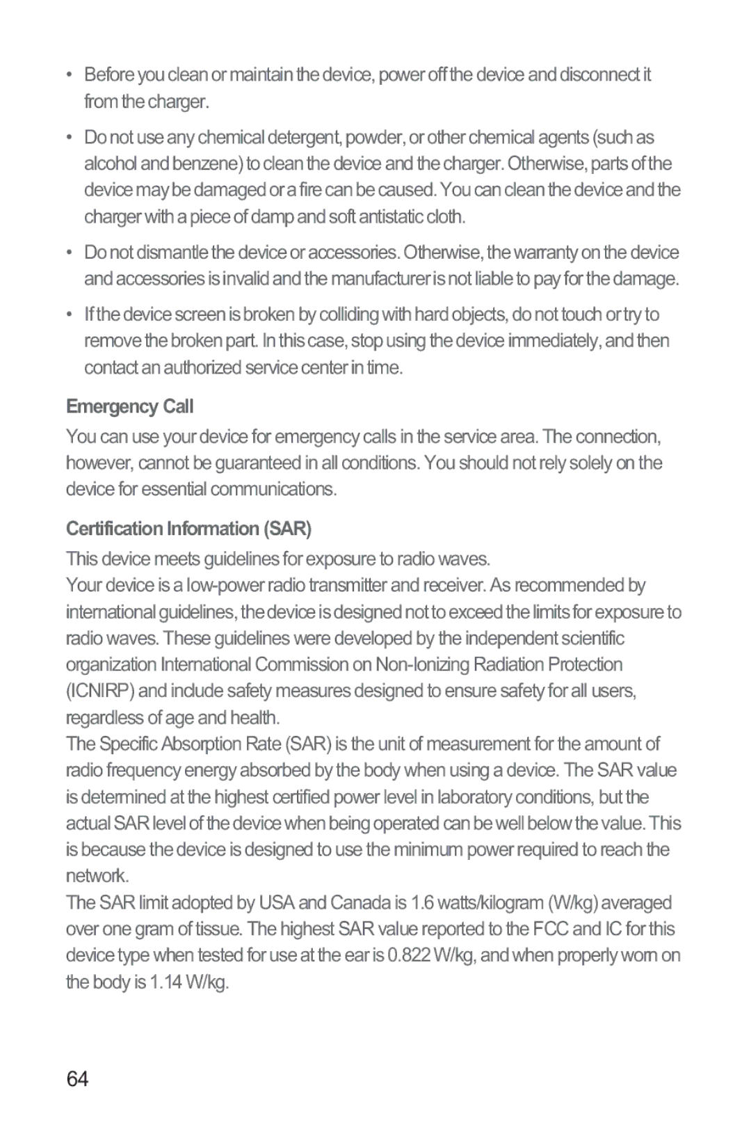 Huawei M835 manual Emergency Call, Certification Information SAR 