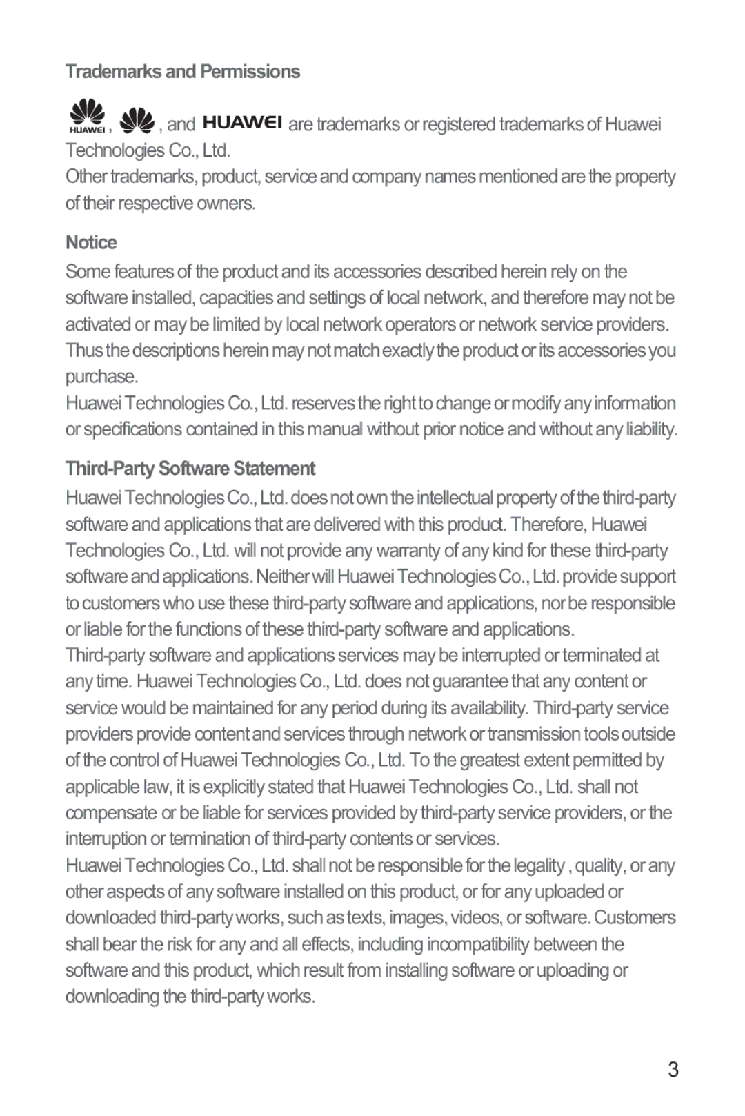 Huawei M835 manual Trademarks and Permissions, Third-Party Software Statement 