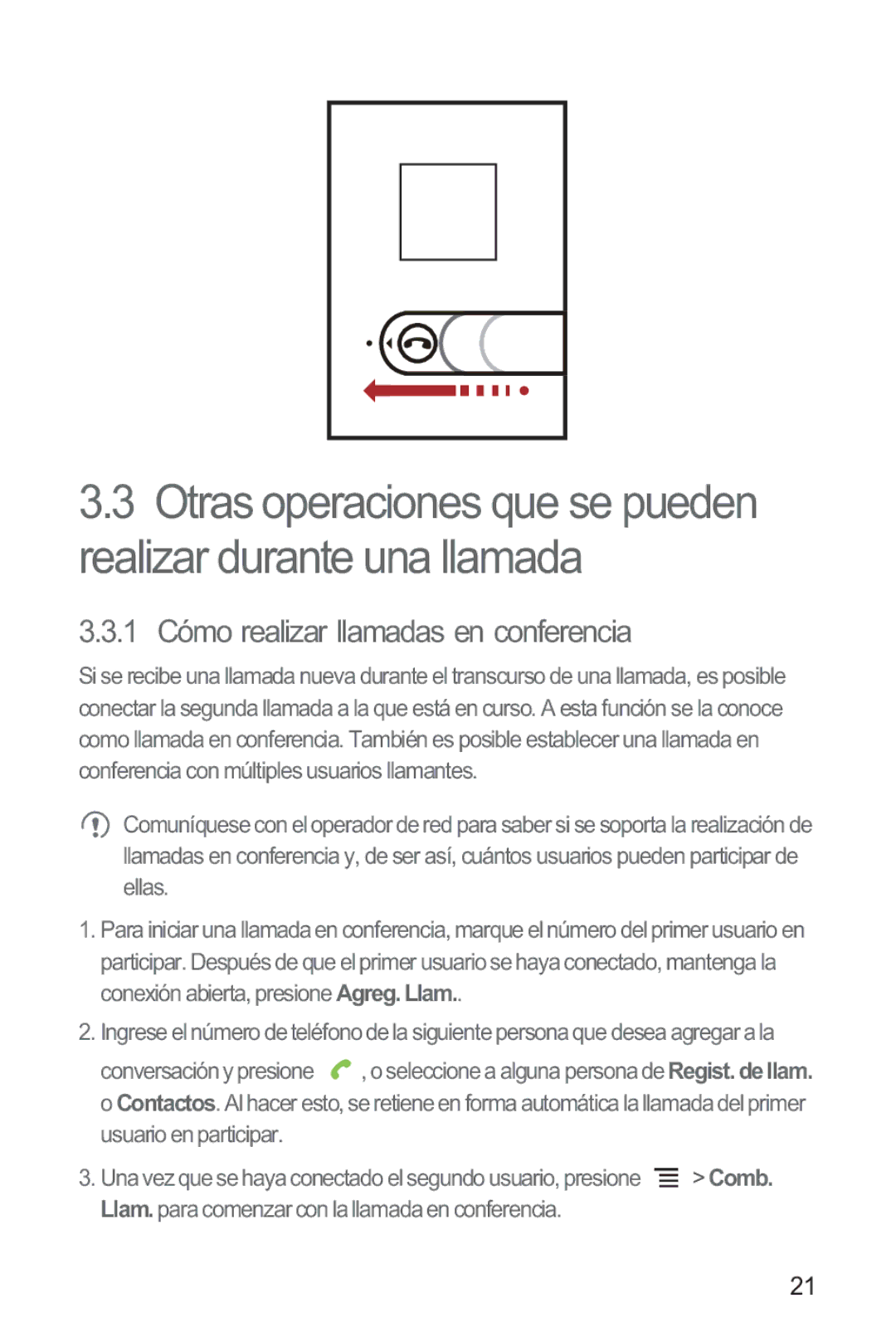 Huawei M865 manual 1 Cómo realizar llamadas en conferencia 