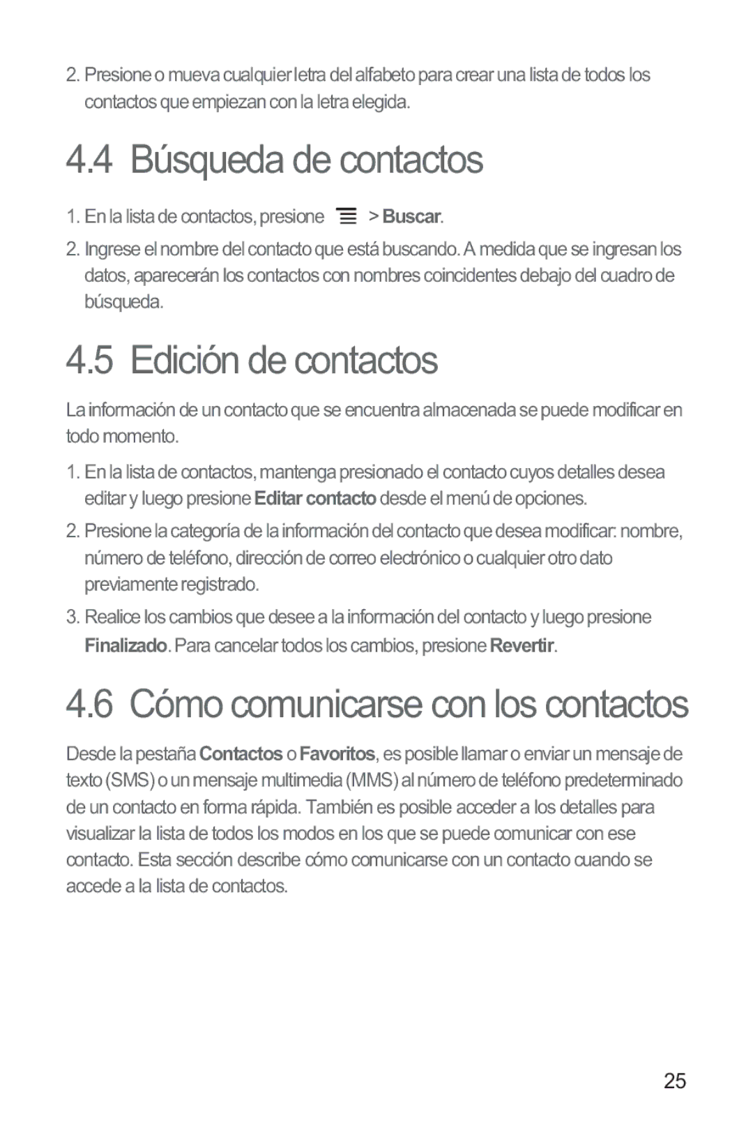 Huawei M865 manual Búsqueda de contactos, Edición de contactos 