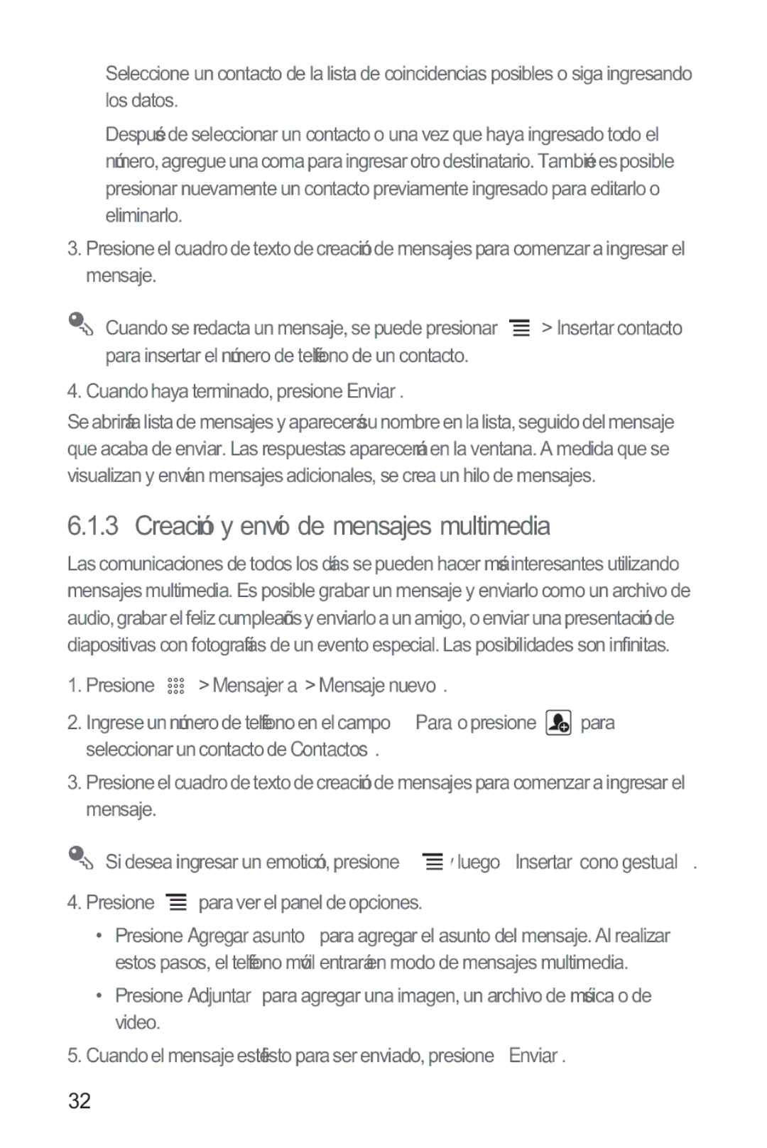Huawei M865 manual Creación y envío de mensajes multimedia 