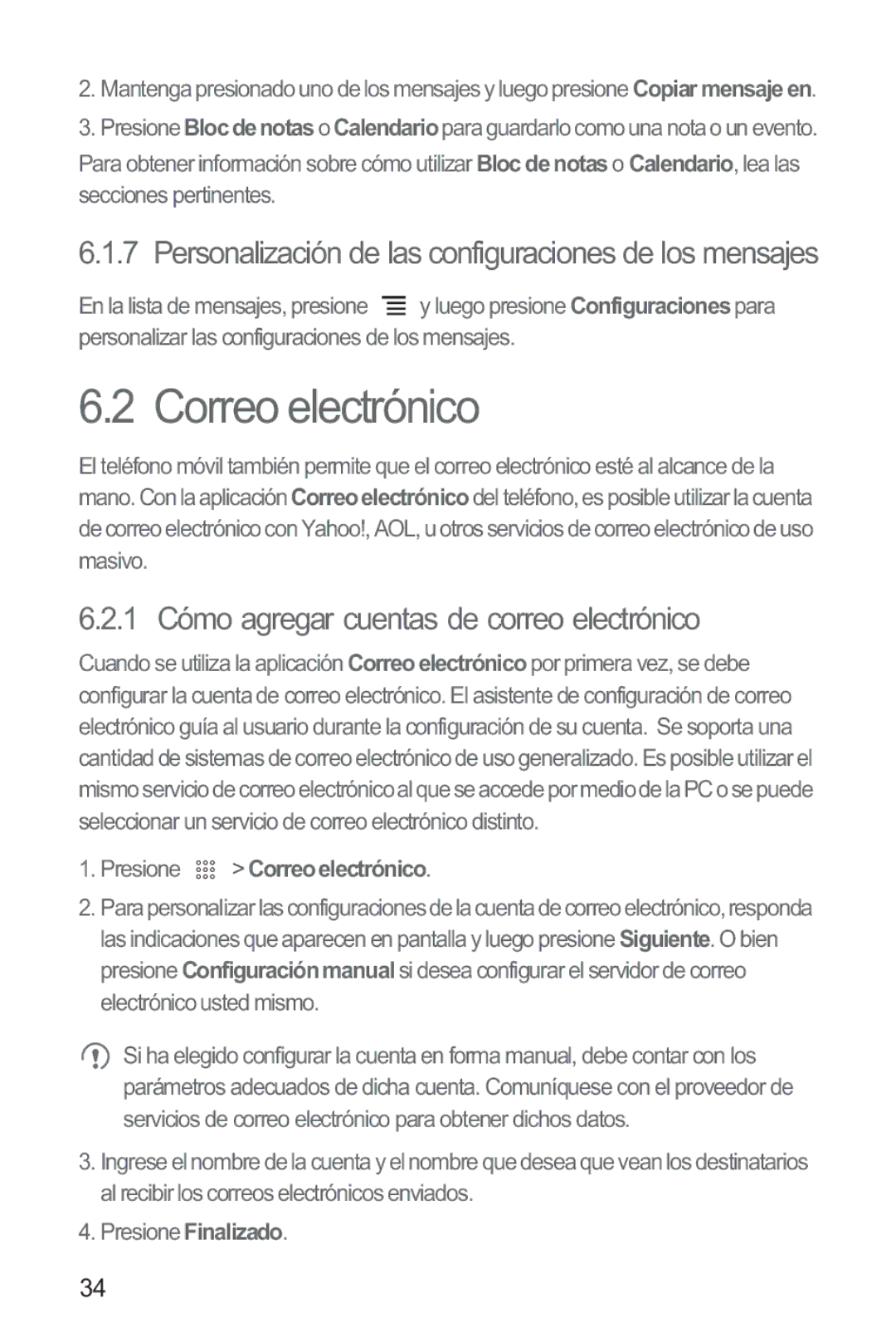 Huawei M865 manual 1 Cómo agregar cuentas de correo electrónico, Presione Correo electrónico 